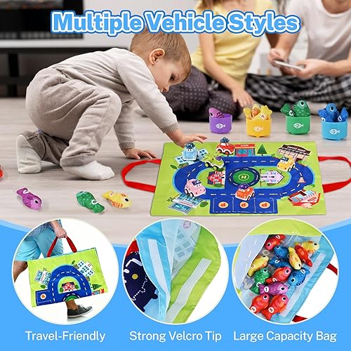 Miniatura 6 de Juguetes Montessori 2 en 1 para niños de 1 año - Juego de pesca para niños pequeños con tazas apilables y autos abatibles, juguetes de aprendizaje