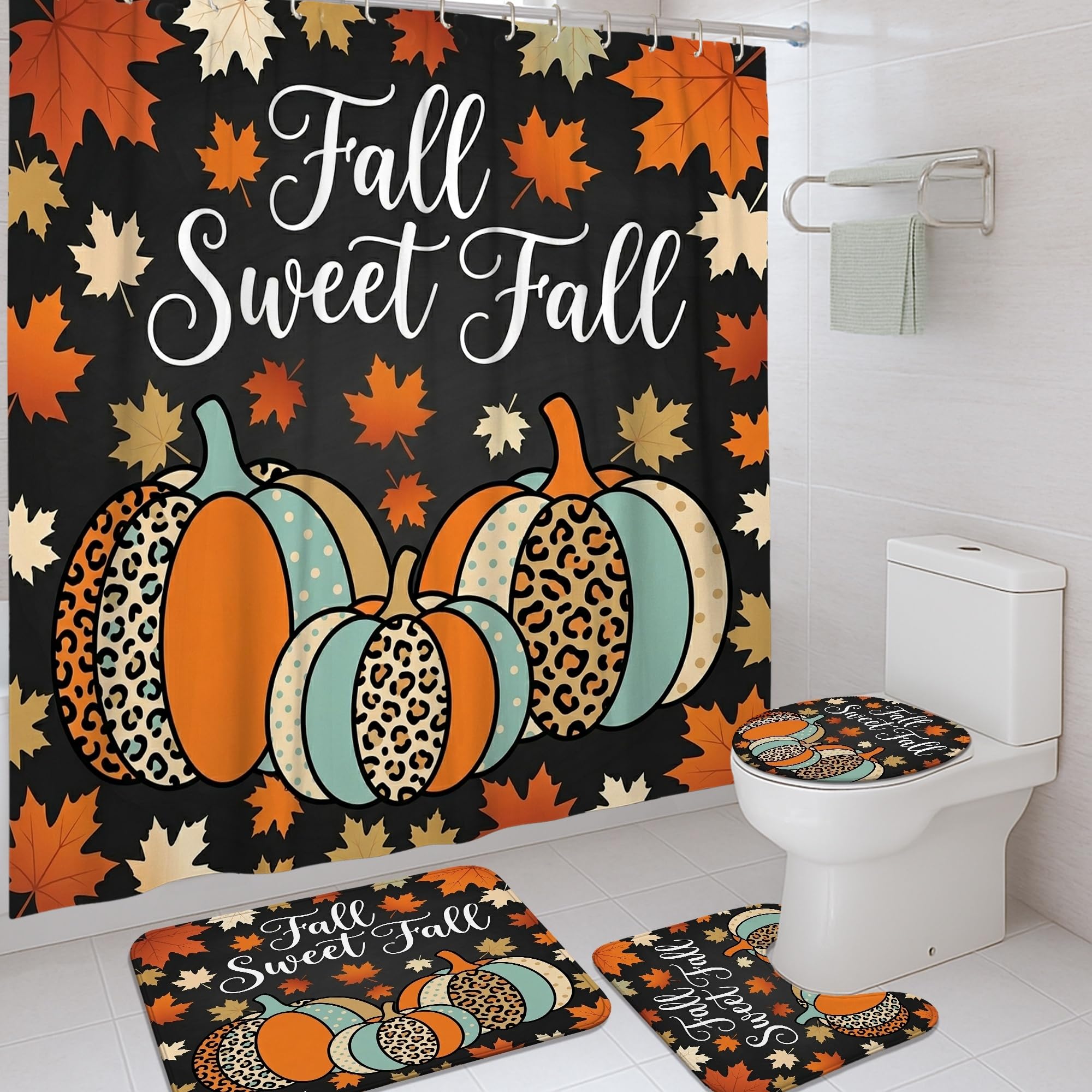 Rideau de douche citrouilles et tapis pour décoration de chambre d'amis