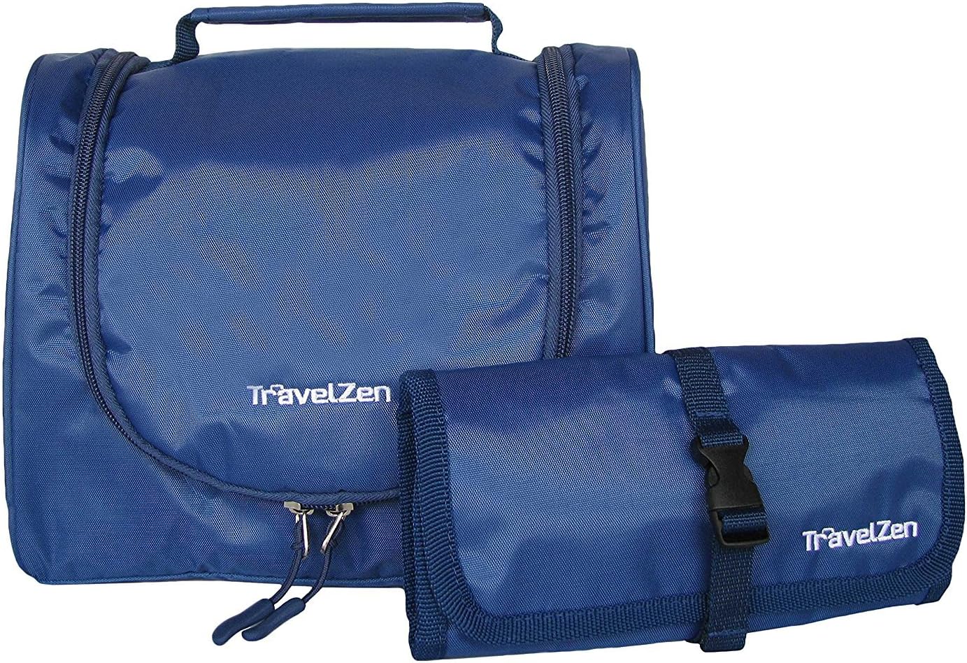TravelZen Flexible Travel Toiletries Kit, A 2 in 1 Hanging Toiletry Bag with Multi Use Wallet. Organize any bathroom for make up or shaving (Blue)
