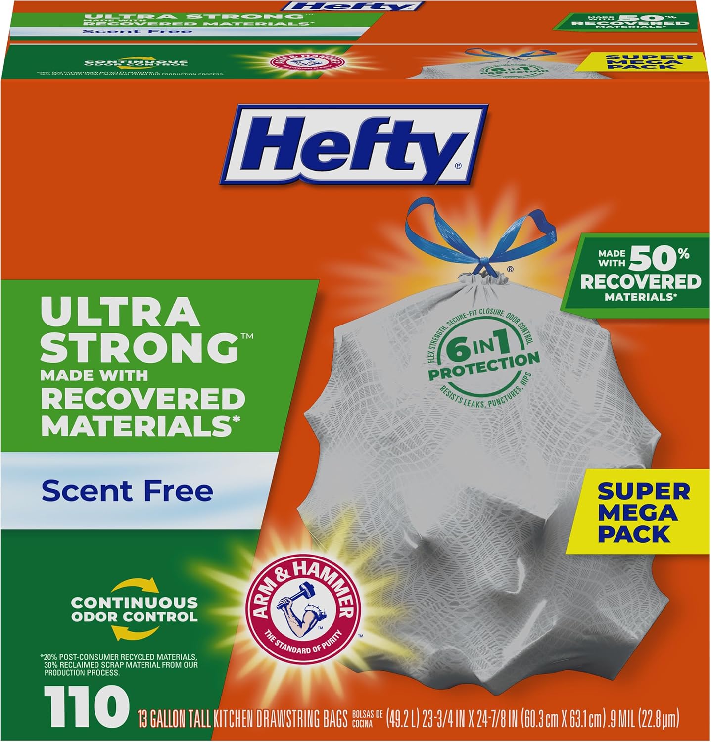 Hefty Ultra Strong Made with 50 Recovered Materials* Tall