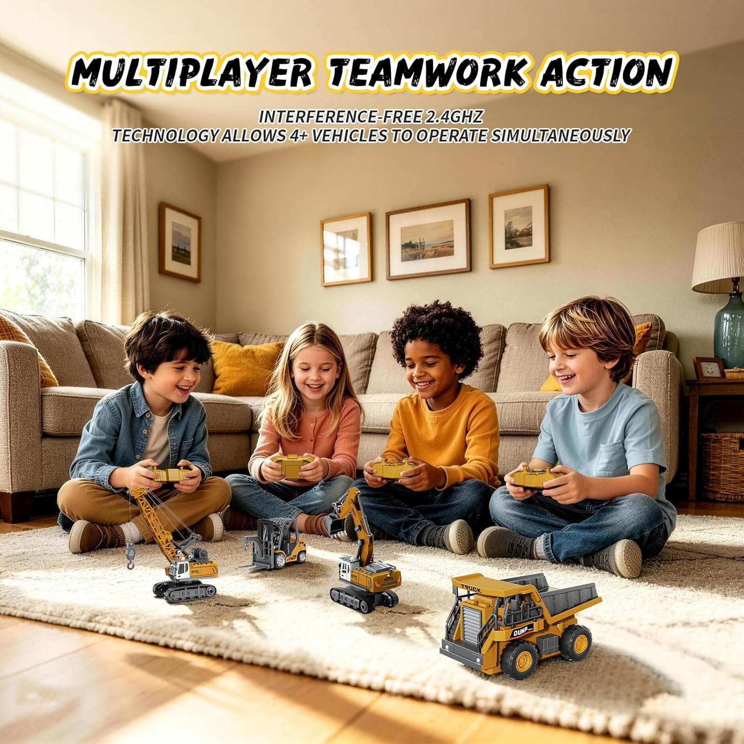 2 PCS Mini Remote Control Construction Vehicle Toy Set 1:64 Excavator and Dump Truck Toy Set with Lights Sounds & Traffic Sign & Construction Site Map Movable Parts GIFS for Kids & Adults