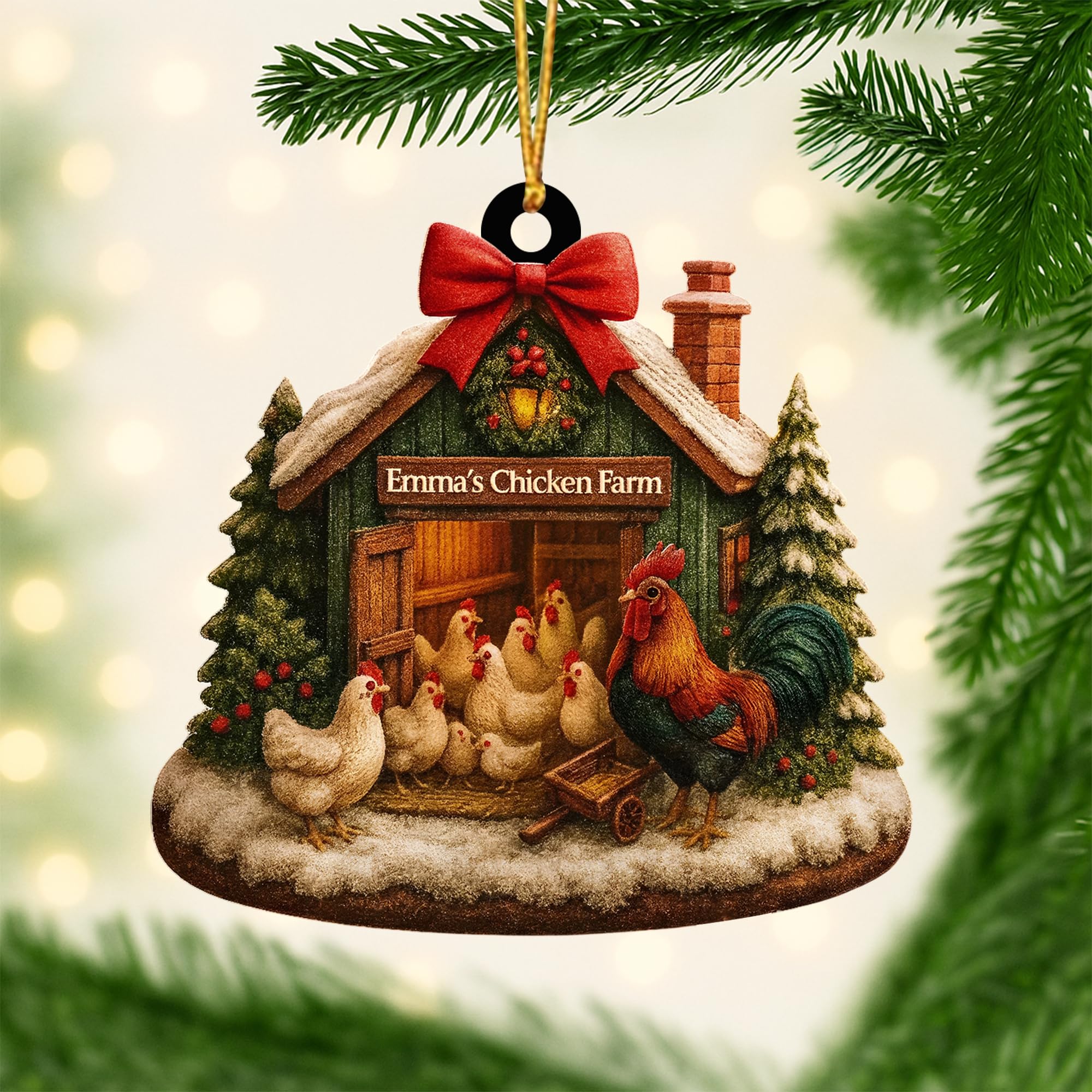 Personalized Chicken Ornament, Chicken Christmas Ornament, Custom Farm Name Ornaments, Chickens Farm Christmas Tree Ornaments, Gifts for Chickens Lovers - A12