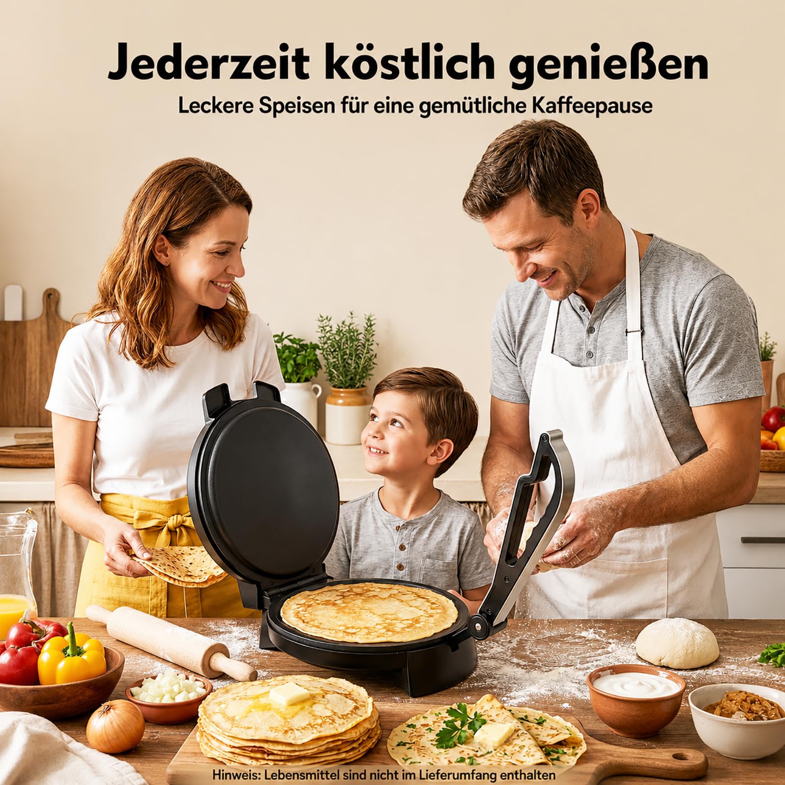 Roti Maker 1200W Tortilla Presse mit Temperaturregler