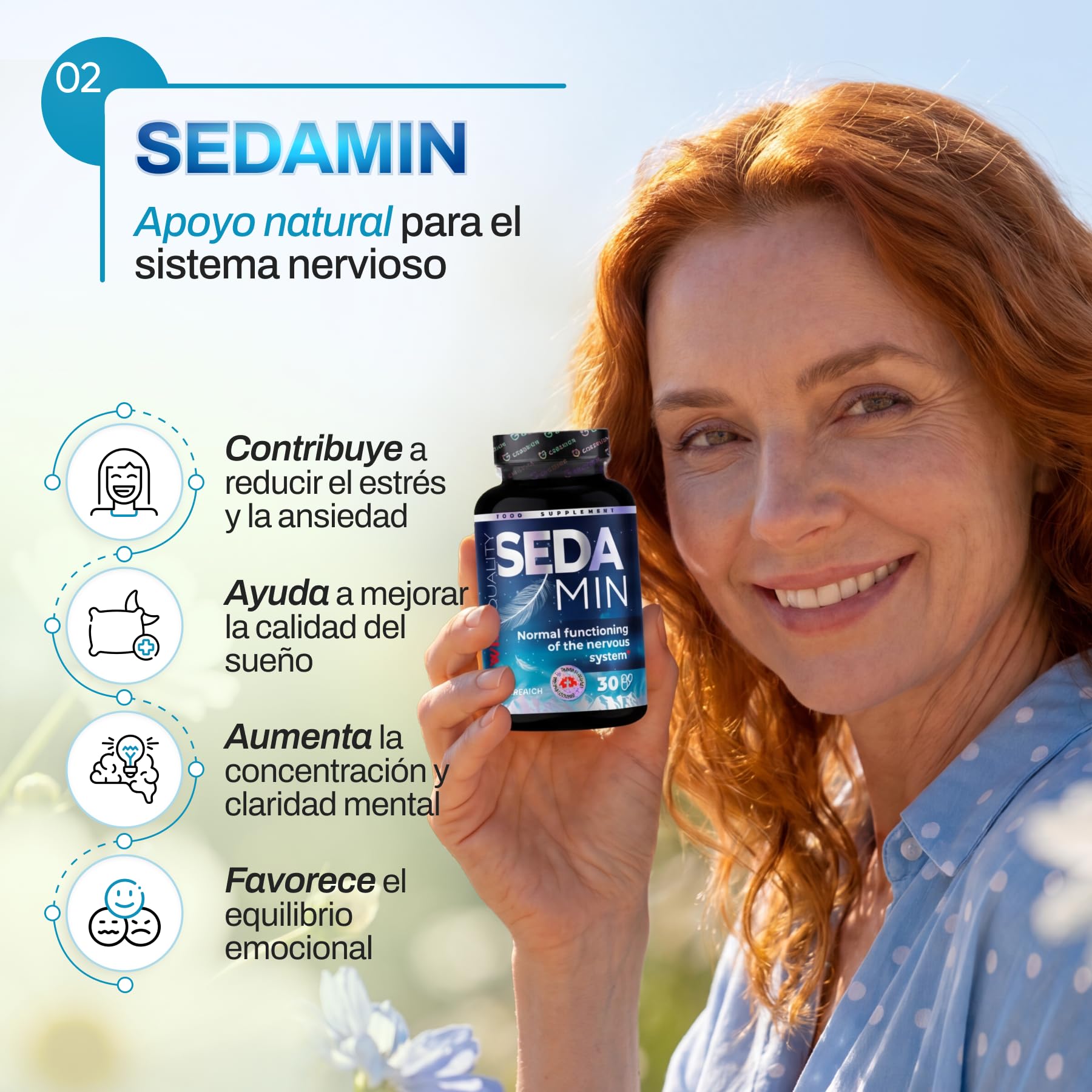 Cápsulas SEDAMIN | Apoyo de la relajación mental y un Sueño de Calidad | con Ashwagandha, Pasiflora, Glicinato de magnesio y Vitaminas del Complejo B | 30 cápsulas