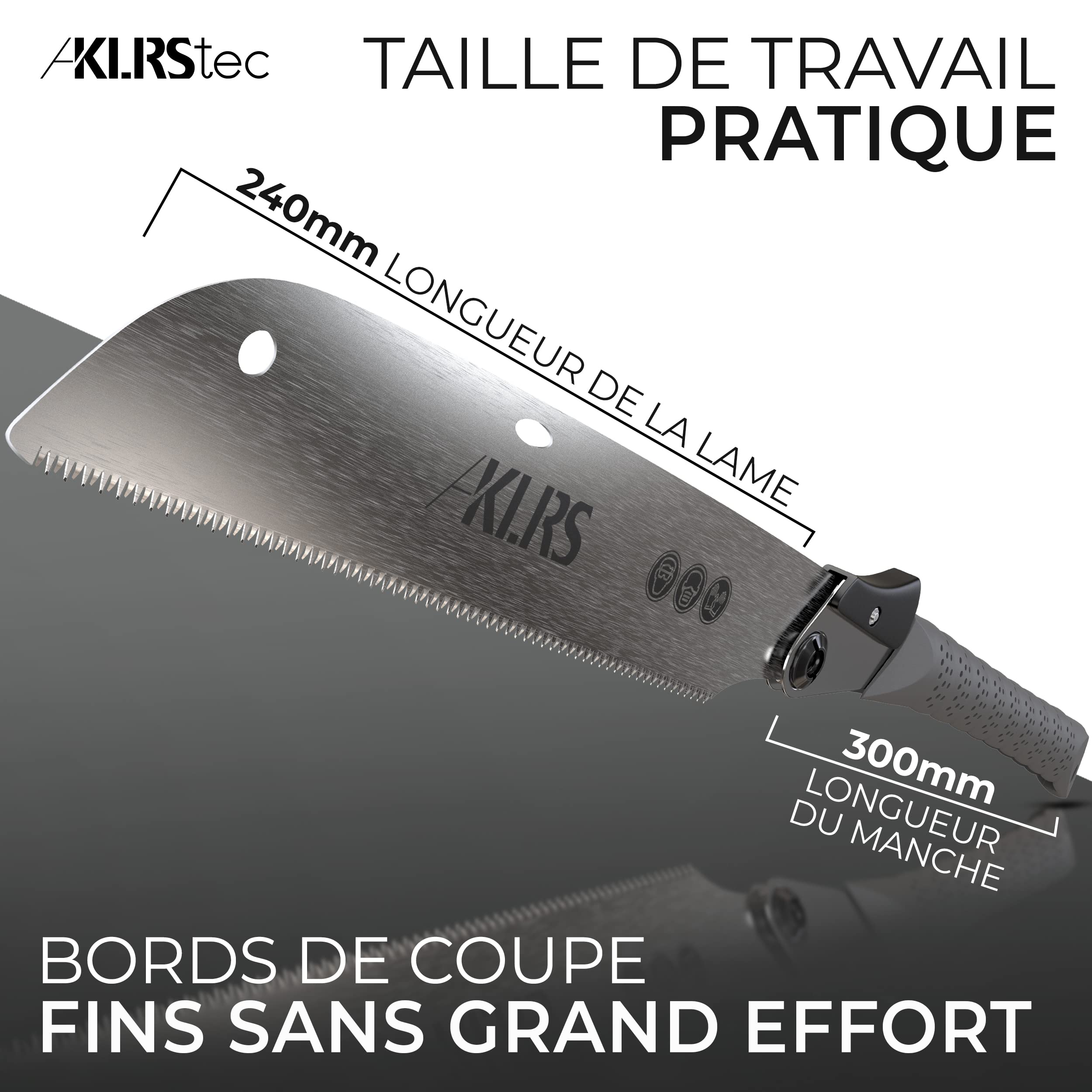 KLRStec Scie Japonaise Zen professionnelle - Scie à bois avec une lame de 240 mm [avec sac à pince] Scie pliante d'extérieur avec verrouillage de sécurité en acier au carbone trempé [SK5]