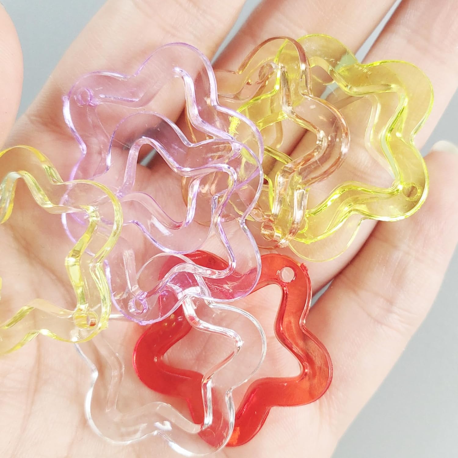 mollensiuer 100Pcs Acrylic Hollow Star Charms Pendant 30mm Star Shape Charms Craft Supplies with Hole for DIY Earrings Necklace Bracelet Jewelry Making Accessory, Random Color - Image 4