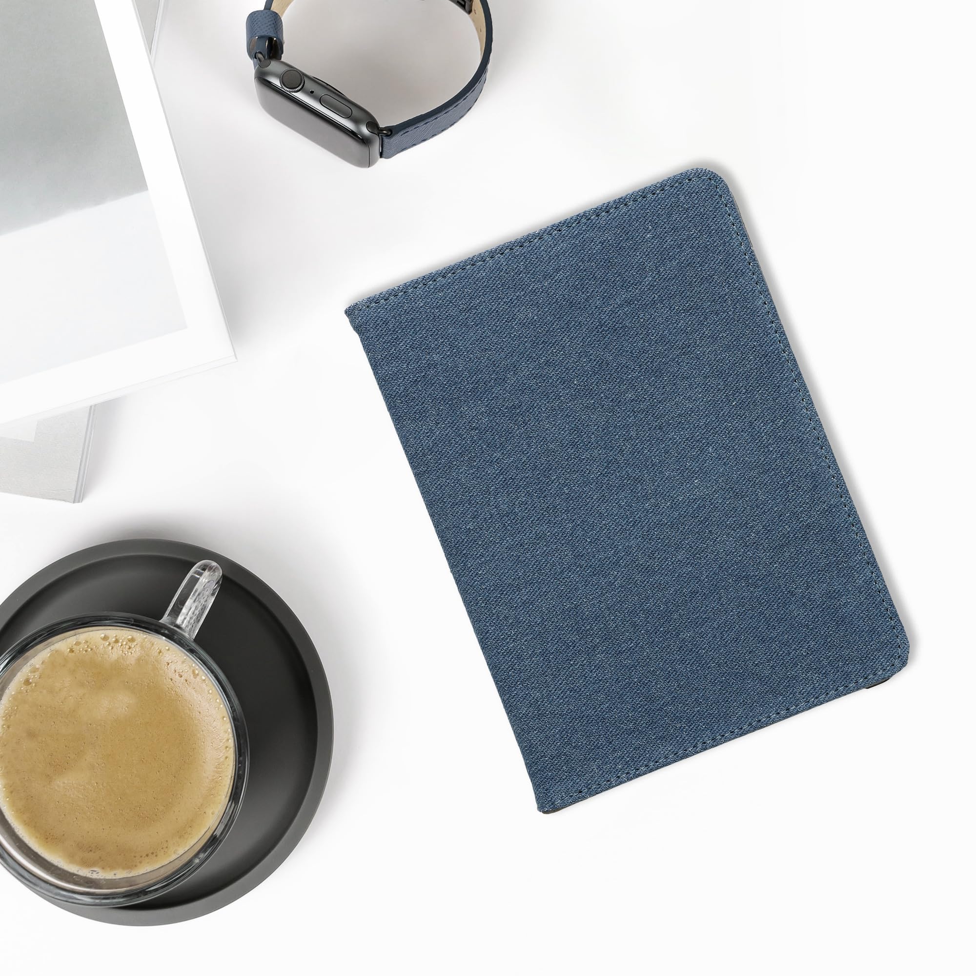 kwmobile Etui kompatybilne z Amazon Kindle Paperwhite (2024)/Colorsoft - etui na czytnik e-booków - etui z klapką z tkaniny o wyglądzie dżinsu - niebieskie