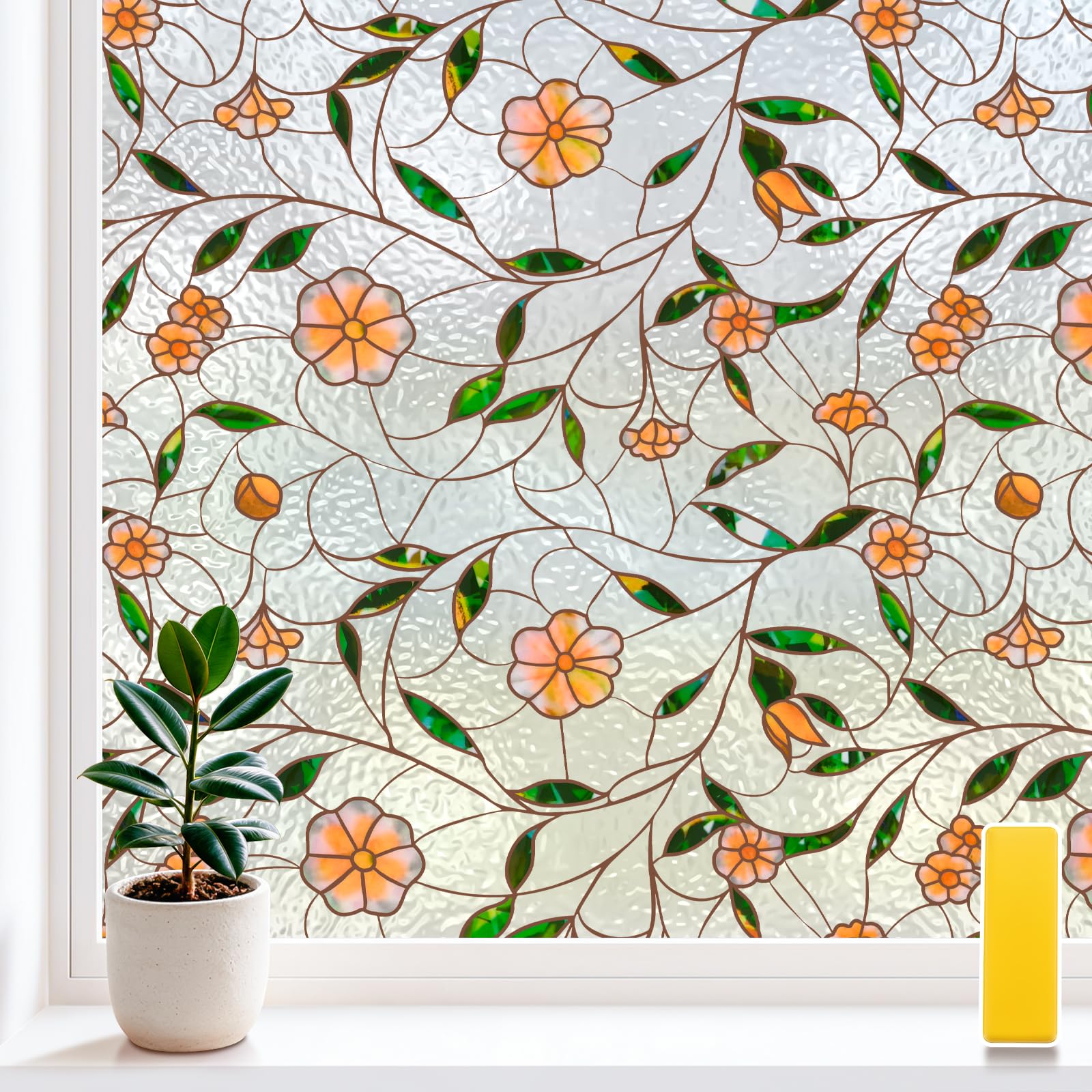 Weeoley Window Film Privacy Stained Glass Floral Water Ripple, 75x120cm