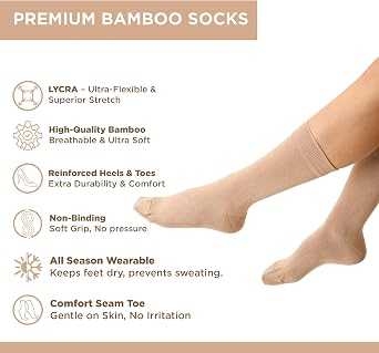 Bamboo Dress Socks, UltraSoft, Thin, Breathable, Seamless Toe, Casual, for Women 4 Pairs