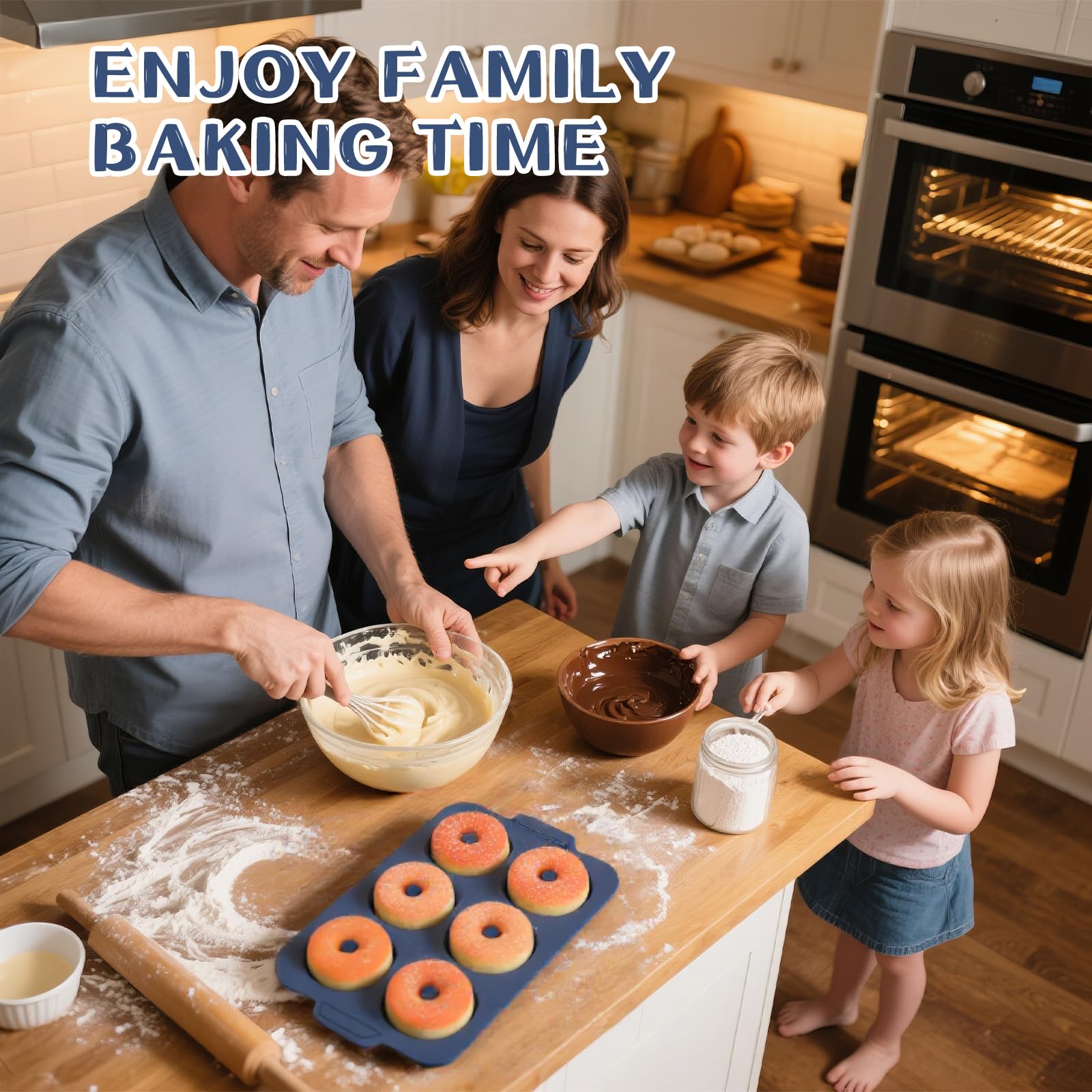 Molde de donas de silicona antiadherente: Sartén para donas de 3.5 pulgadas con marco de metal, moldes de silicona para hornear sin gluten glaseados de proteína vegana donas bagel - para horno 9