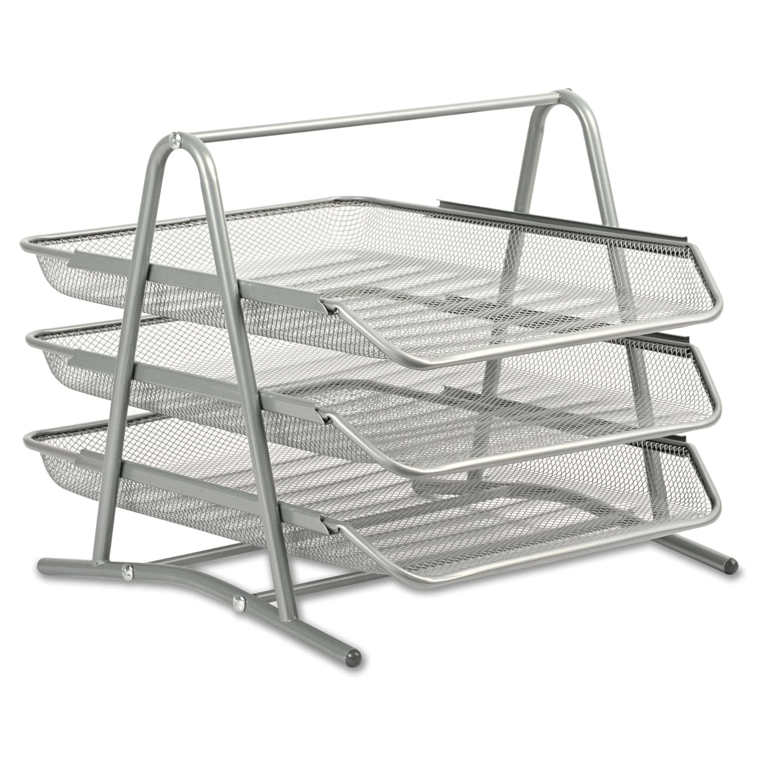 FIS® Metal Wire Mesh Office Tray, Size: 350x305x260mm, Set of 3 Layers Tray, Suitable for A4 Documents, Silver Color-FSOT102SL