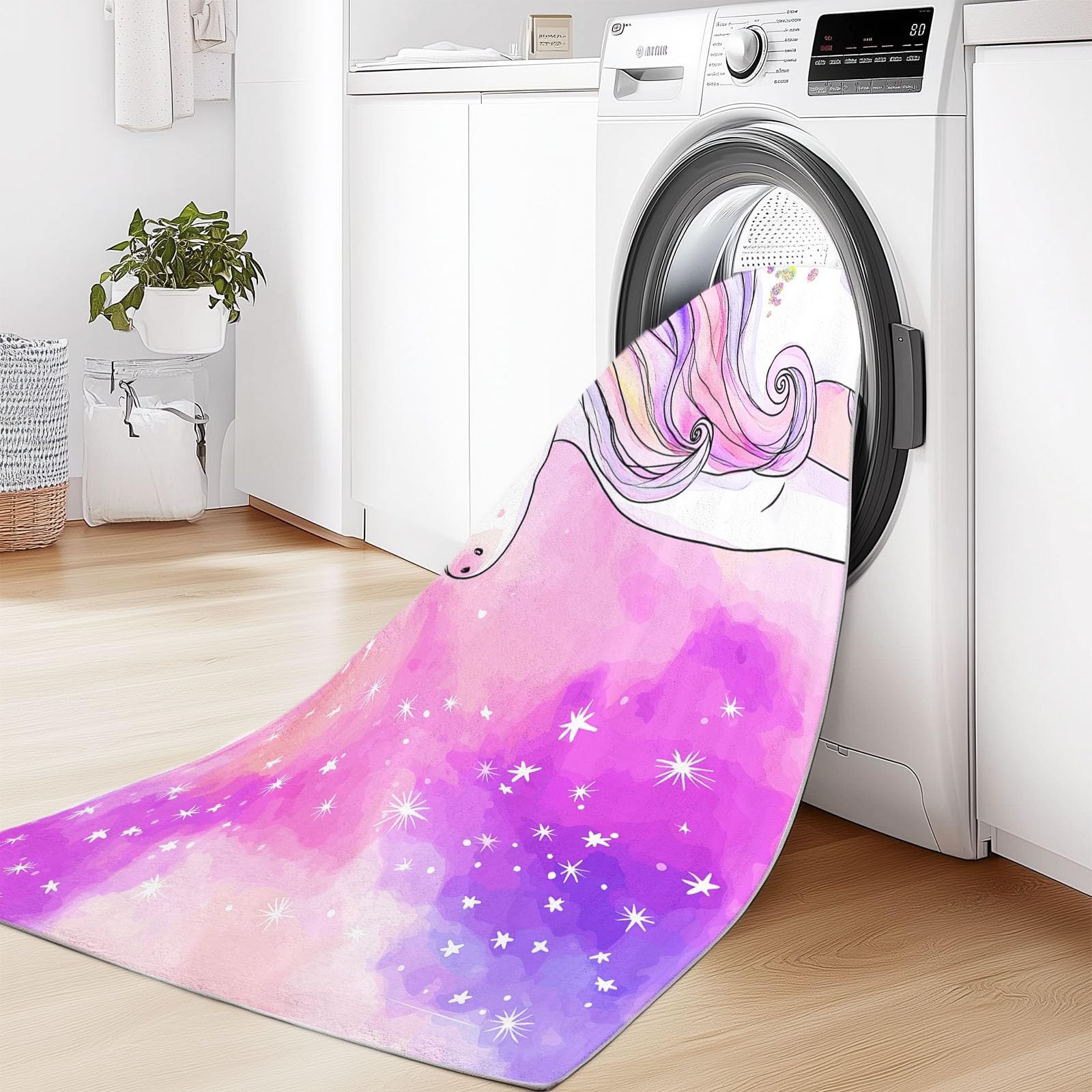 Generisch Teppich Maschinenwaschbar 160 x 230 cm Sterne Tiere Handgezeichnet, Weich rutschfest & Fusselfrei, Großer Teppich für Flur Schlafzimmer Wohnzimmer Gastzimmer Esszimmer, Tiefrosa