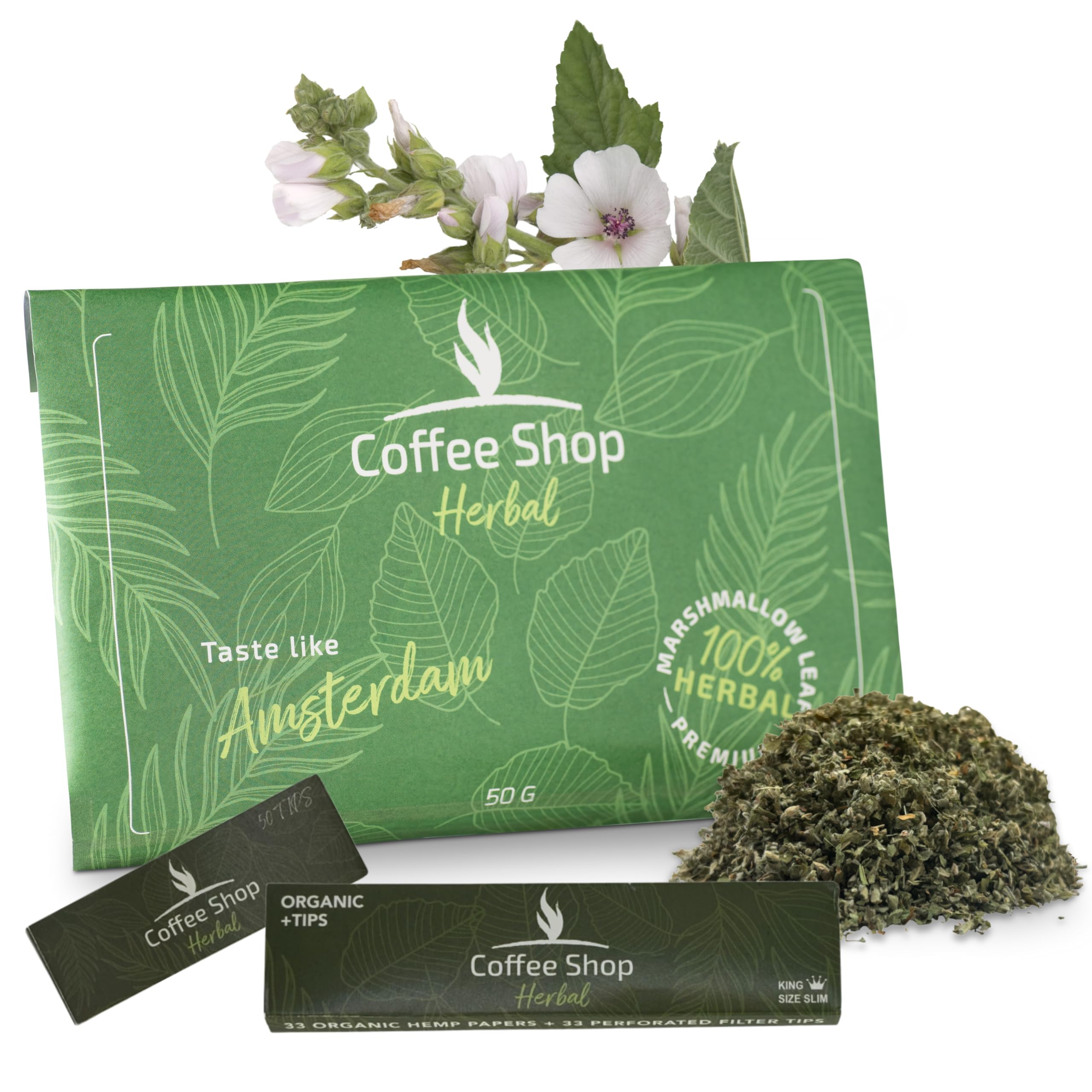 Marshmallow Leaf 100% Naturblatt – wie in Amsterdamer Cafés verwendet, plus Papier + Tip, Eibischblätter, Althaea officinalis (30g + Papier + Tip)