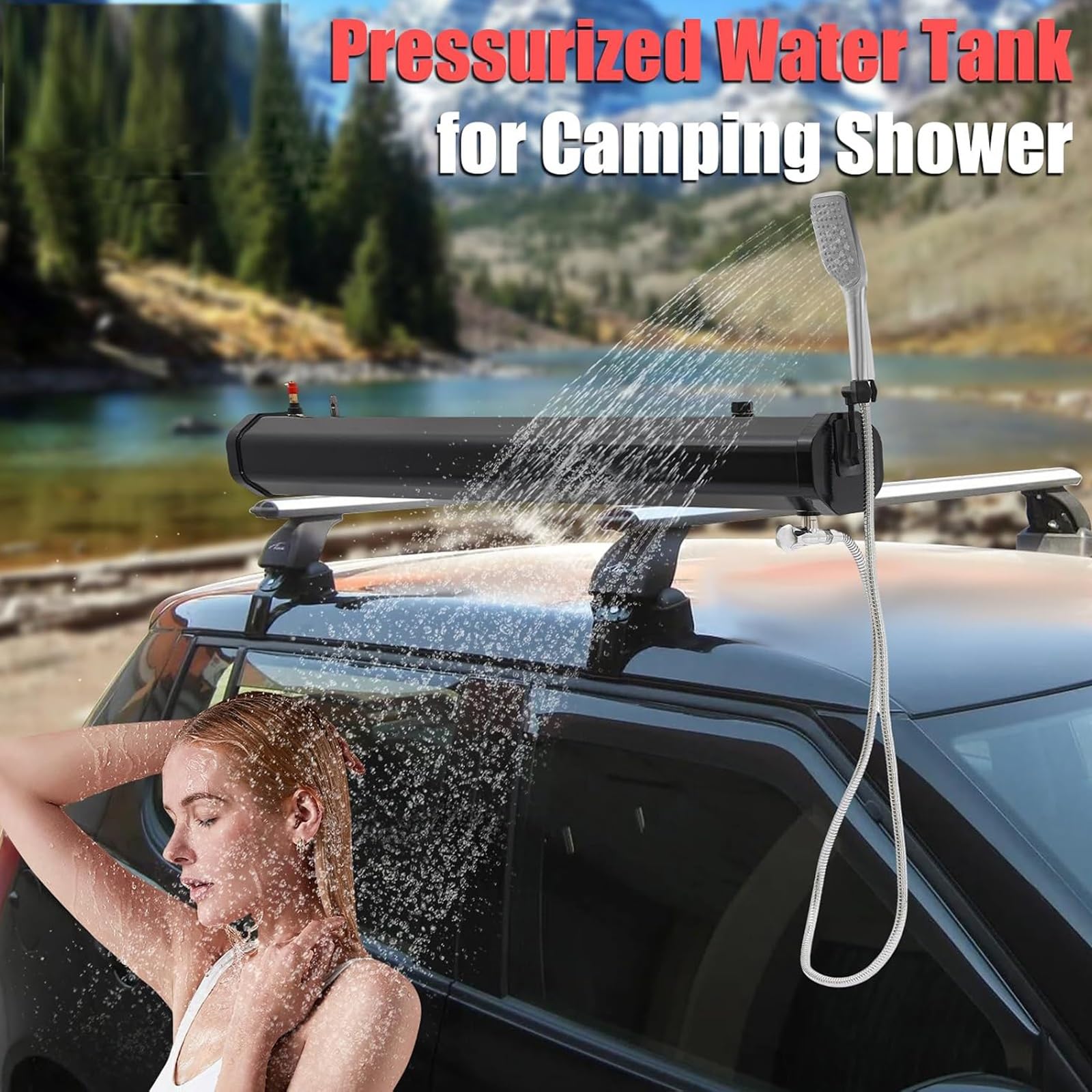 Douche Solaire, Pommeau et Tuyau de Douche, Réservoir 18 L/20 L/30 L, Douche Portable pour Le Camping, Le Stockage d'eau et Les Activités de Plein Air(109x18x14.5cm)