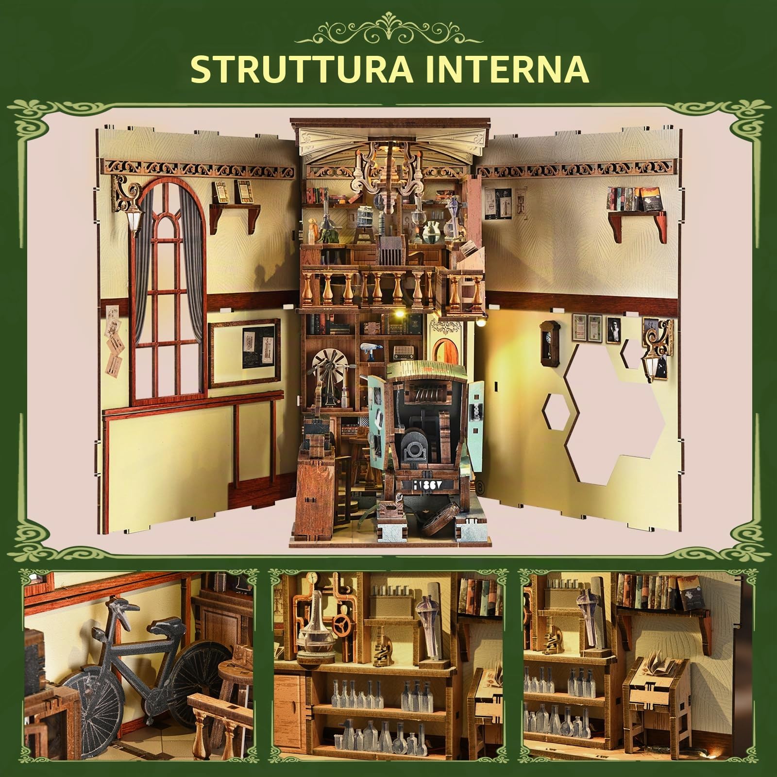 MiniCity Book Nook Kit fai da te in miniatura fermalibri 3D puzzle in legno con custodia antipolvere per appassionati di bricolage (The Radium Lady)