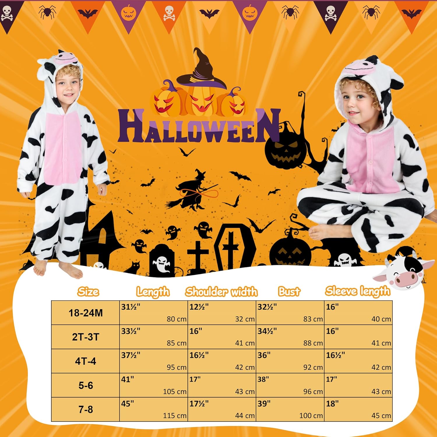 Breevo Cow Onesie Halloween Toddler Cow Costume for Boys Girls 18M-8Y - Image 2