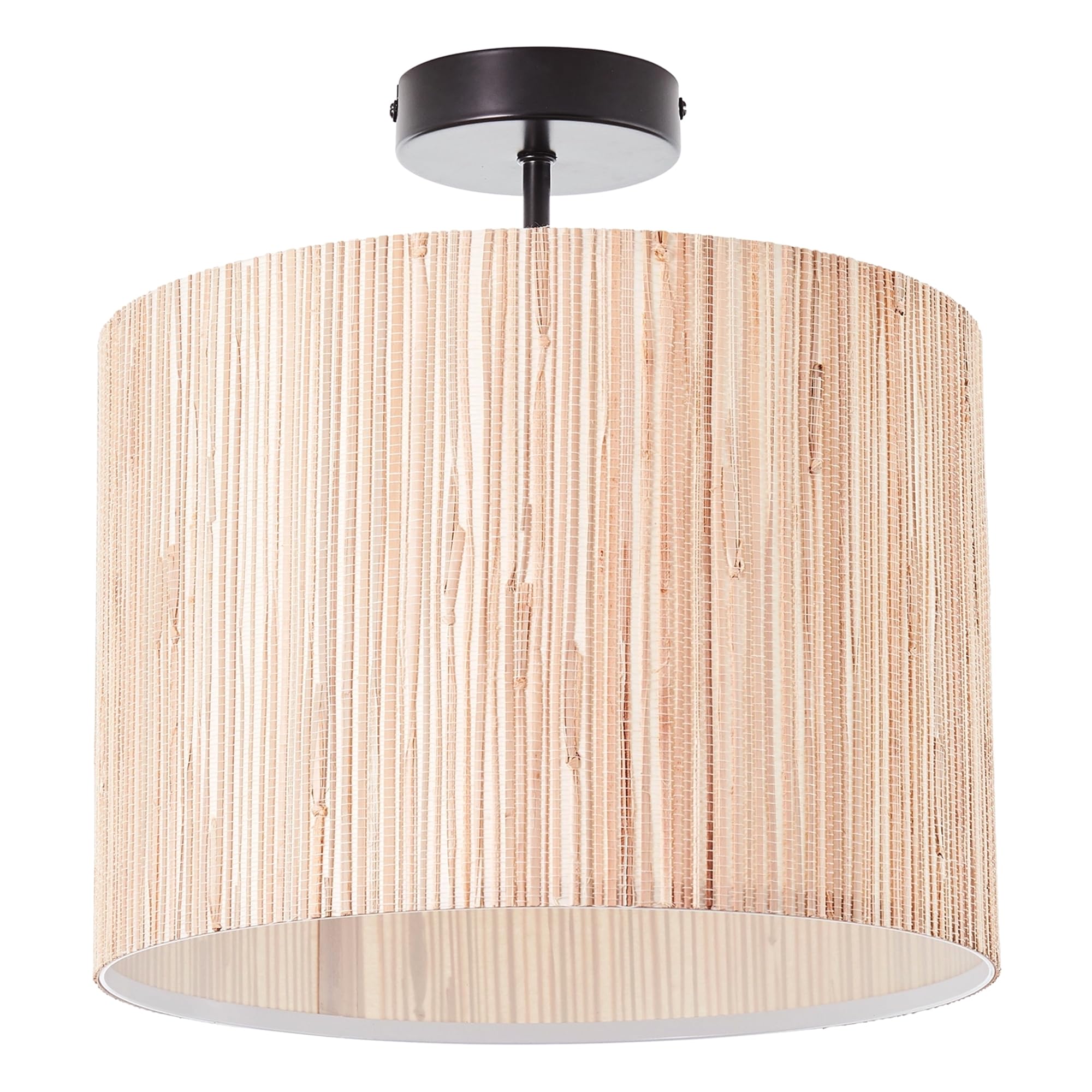 Lucius Semi Flush Ceiling Light Natural Seagrass with Matt Black Metal Base 300mm - LED Compatible Ceiling Light Shade for Bedroom, Hallway, Lounge & Entryway - Dimmable LED Compatible
