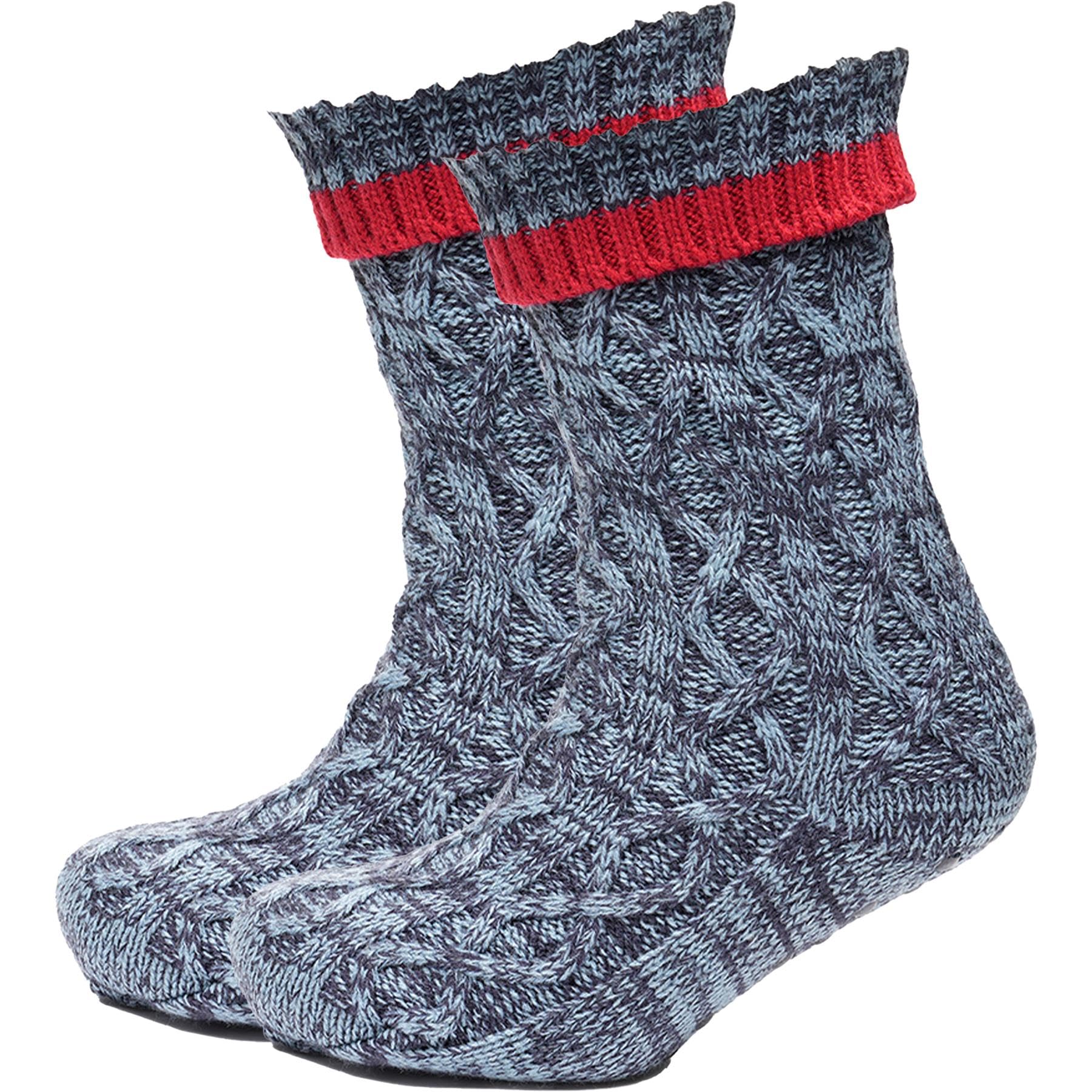 A2Z Mens Slipper Socks Twist Yarn Chunky Cable Knit Warm Winter Cosy Socks - Socks MS1128 Blue 6-11