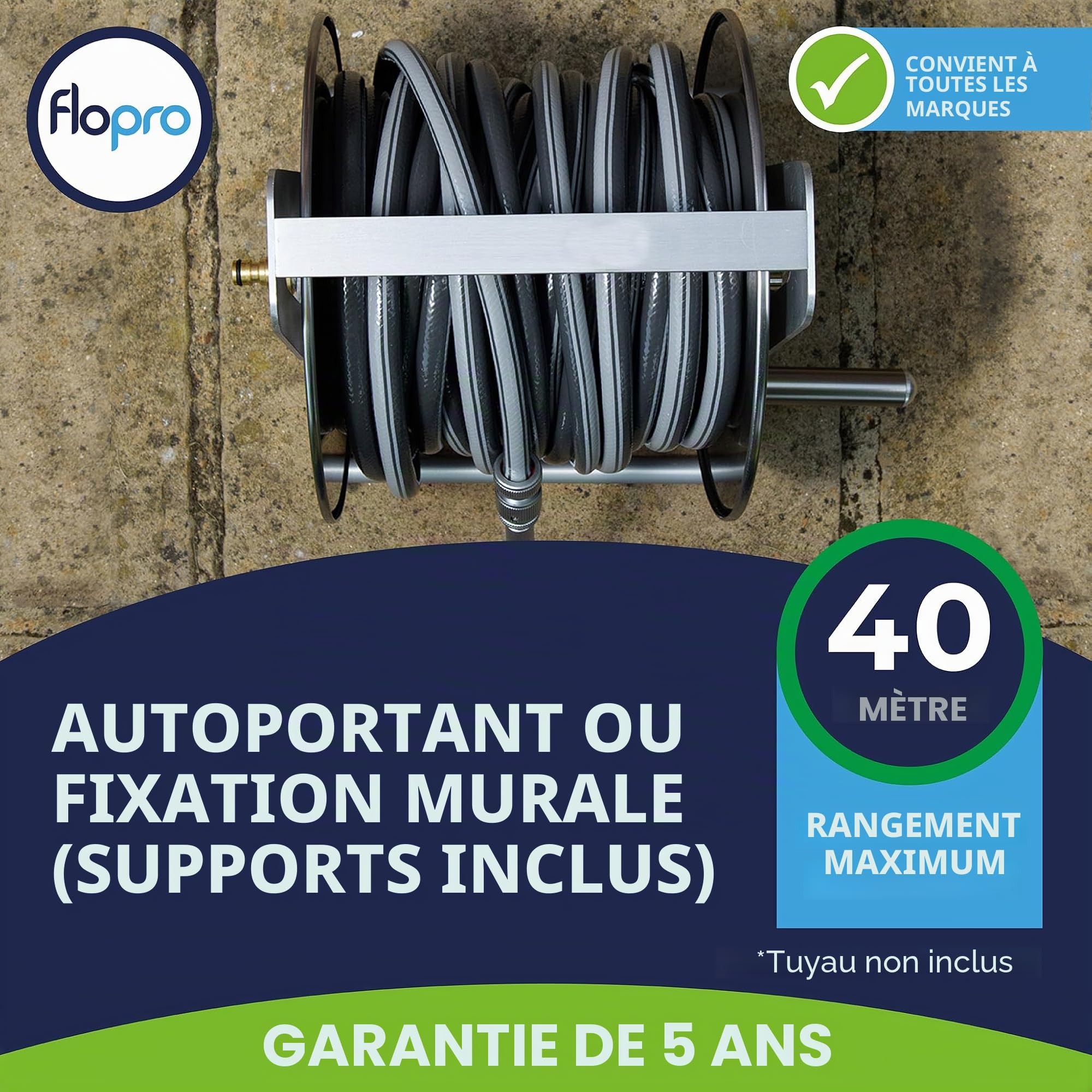 Enrouleur de Tuyau d'arrosage Professionnel en métal, Accessoire de Jardin Indispensable pour Un Rangement ordonné, Enrouleur de Tuyau d'arrosage Mural ou autoportant