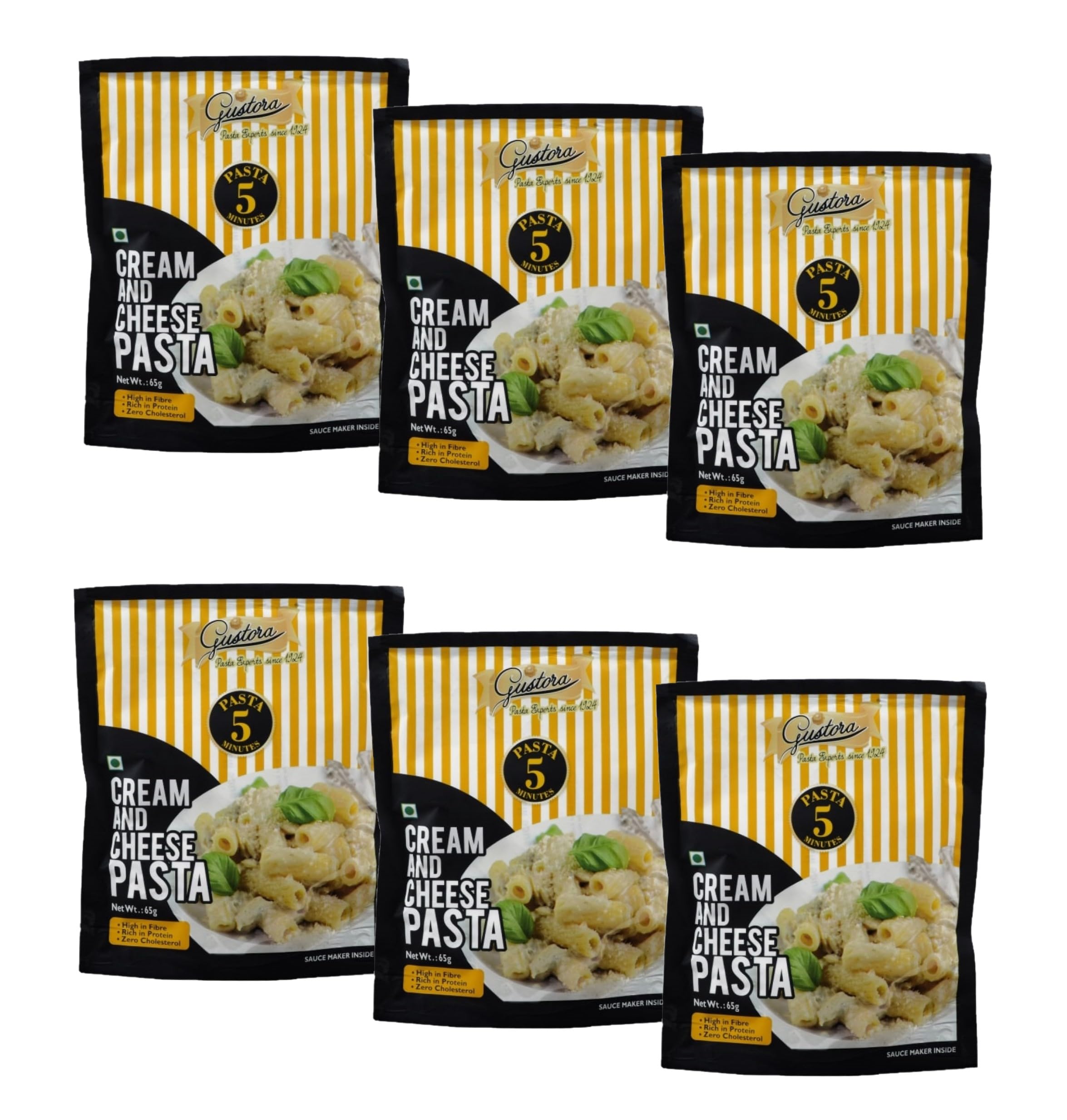 Cream and Cheese Pasta Combo I High in Fibre I Rich in Protein & Fibre I 5 Minutes Instant Pasta Combo Set I Vegetarian I Made of Durum Wheat Semolina I No Maida (65 grams X 6)