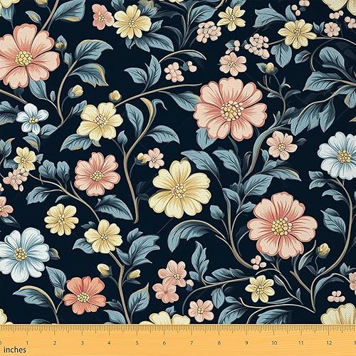 Miniatura 13 de Feelyou Tela de Flores Groovy por Yarda 5 Yardas Niños Tela de Tapicería Floral Retro para Sillas para Niños Niñas Adolescentes Flores Hippie 70S