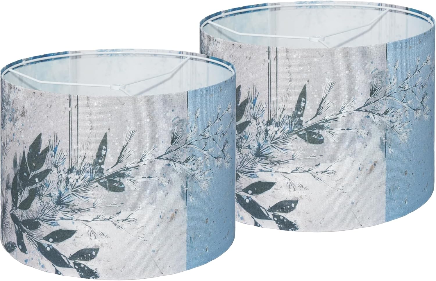 Winter Scenery Decorative Drum Lampshade Polyester fibre material Blue and white snow scene pattern Diameter 13 inches × Height 10 inches Set of two (winter floral)