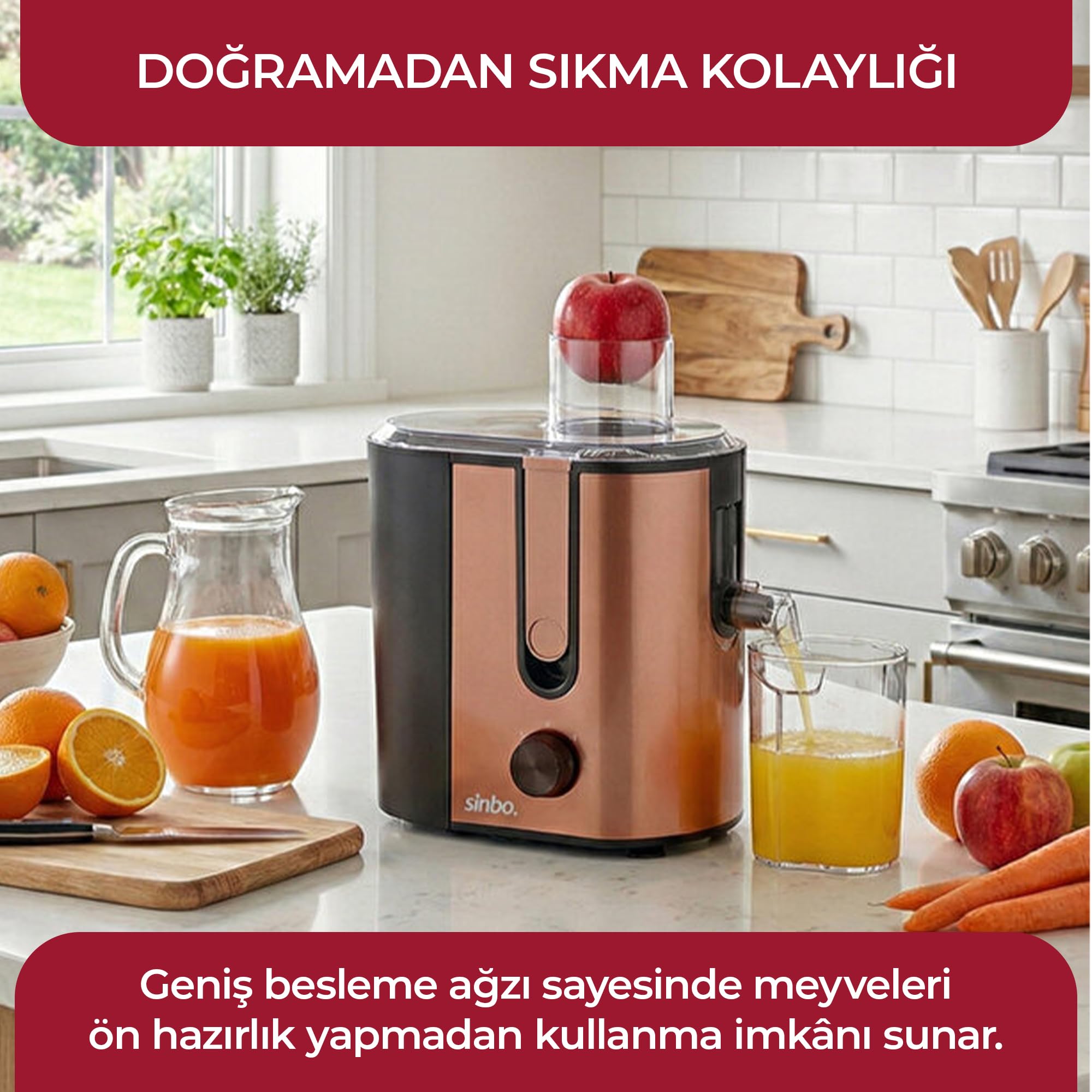 Sinbo SJ-3148 Katı Meyve Sıkacağı – 600W Motorlu, Paslanmaz Filtreli, Damlatmaz, Geniş Ağızlı Ev Tipi Sebze Sıkacağı