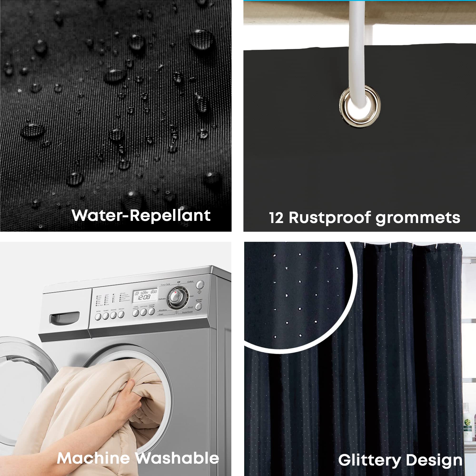 Blue Canyon Diamante Shower Curtains, Diamante Black, W 70.9" x L 70.9" (1 Panels) - Image 2