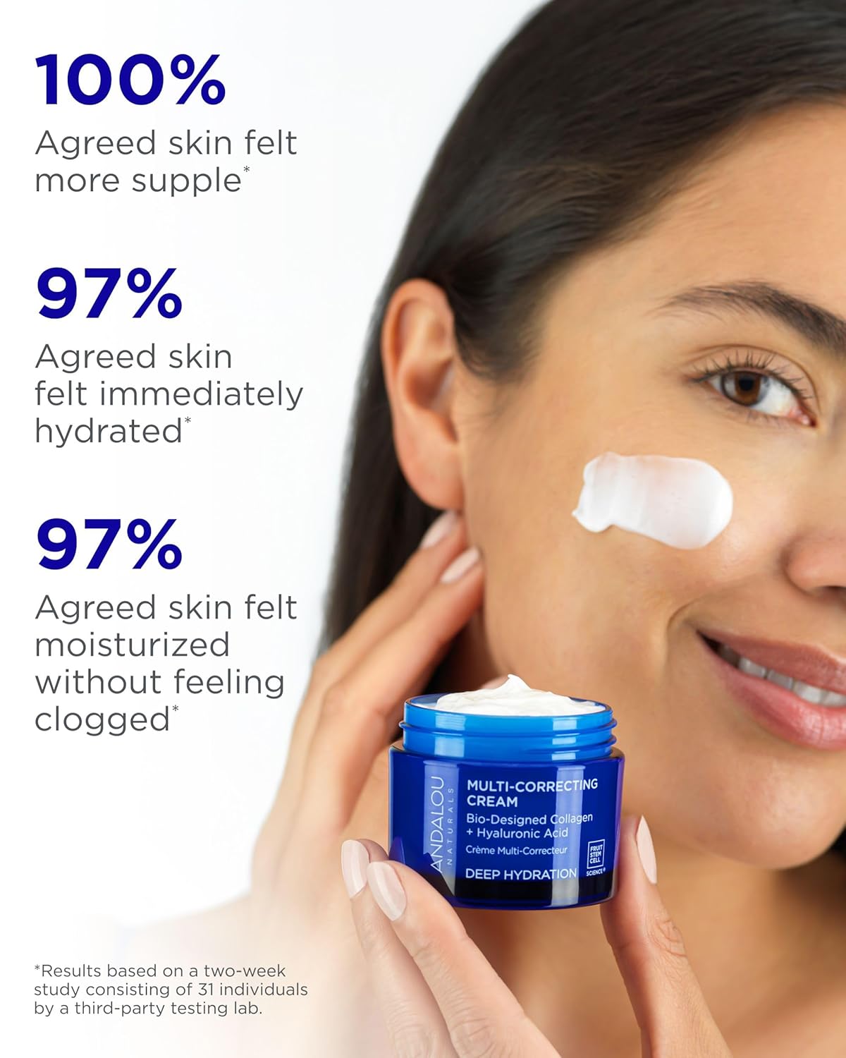 Andalou Naturals Deep Hydration Face Moisturizer Multi-Correcting Cream - Daily Skincare With Hyaluronic Acid, Vegan Collagen, & Fruit Stem Cells - Repair Skin Elasticity & Boost Hydration - 1.7 fl oz - Image 3