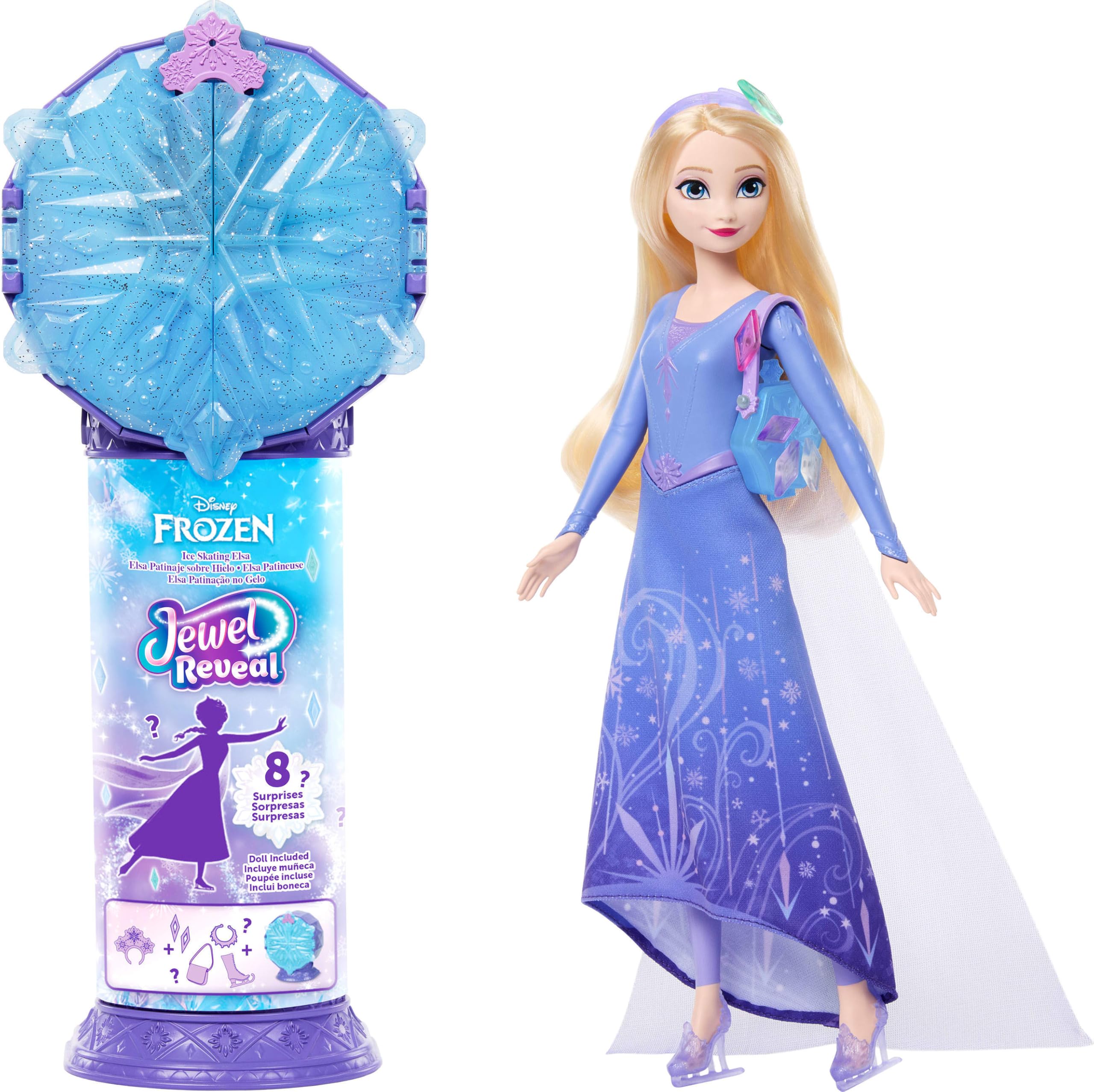 Mattel ​Mattel Disney Frozen Elsa Ice Skating Fashion Doll & Accessories with 8 Surprises, Including Snowflake Gem Box, Ring for Child & Play Pieces, JMC93