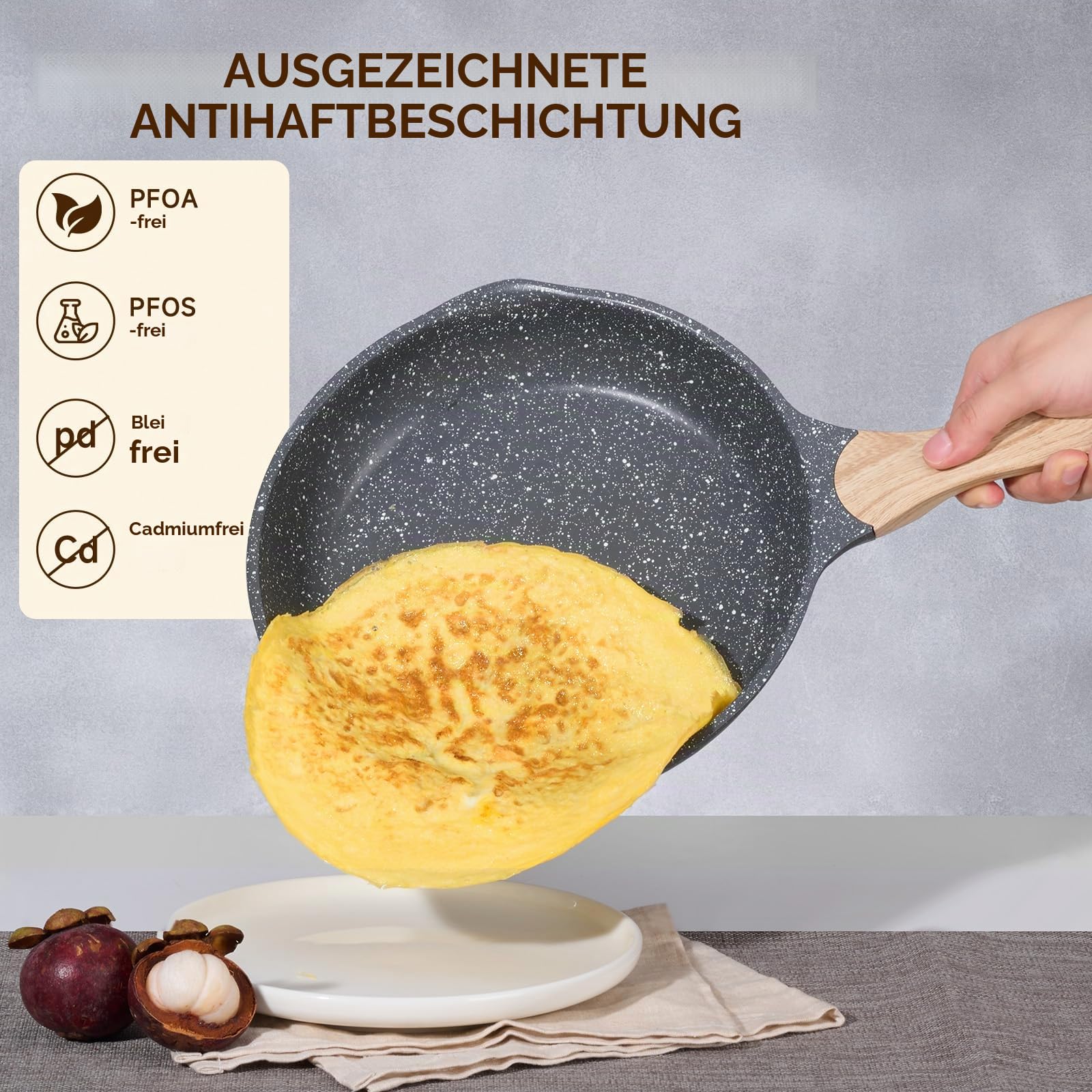 JEETEE Pfannenset 3 Teiliges, Bratpfanne set 20cm 24cm 28cm, Induktion Geeignet,Aus Geschmiedetem Aluminium mit Antihaftbeschichtung, für alle Herdarten,PFOA-frei(Grau)