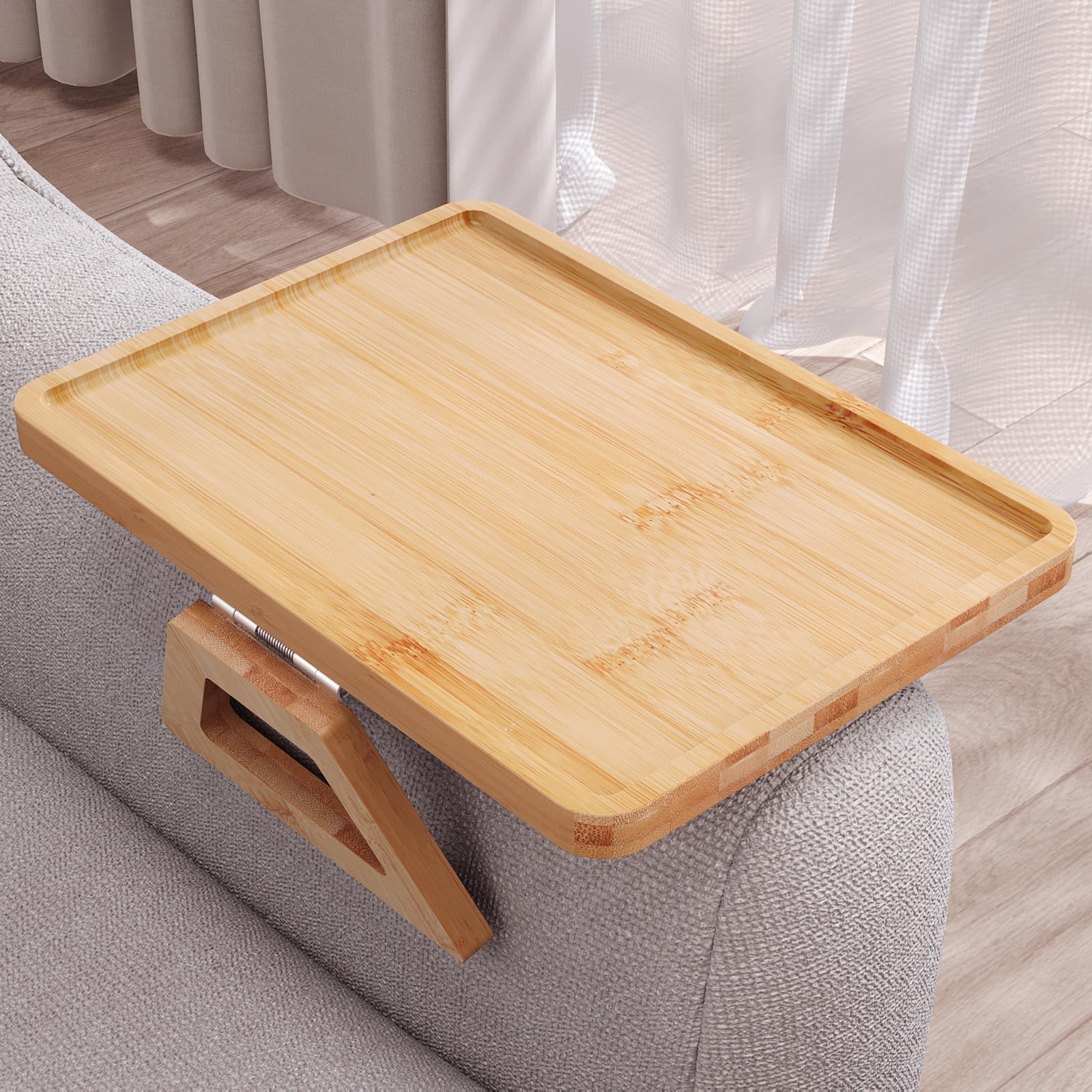 Couch Arm Tray,Bamboo Folding Sofa Tray,Sofa Armrest Trays Clip-On Couch Desk for Drinks,Snacks,Phone,Remote Control(Natural)