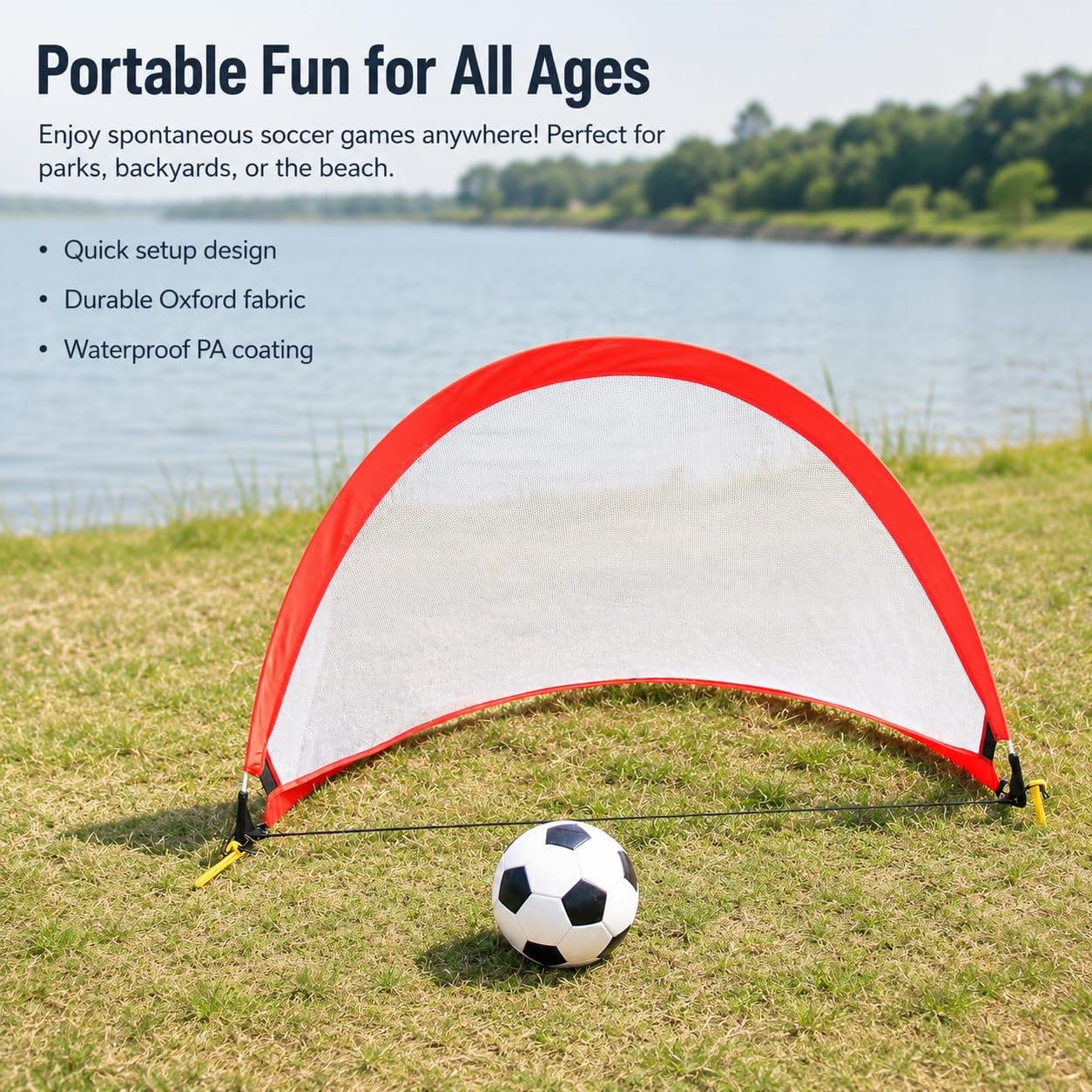 Rete da Calcio Pieghevole per Giardino 150x90x90cm, Mini Rete Calcio Portatile con Montaggio Veloce, Tessuto Oxford 210D PA Rosso