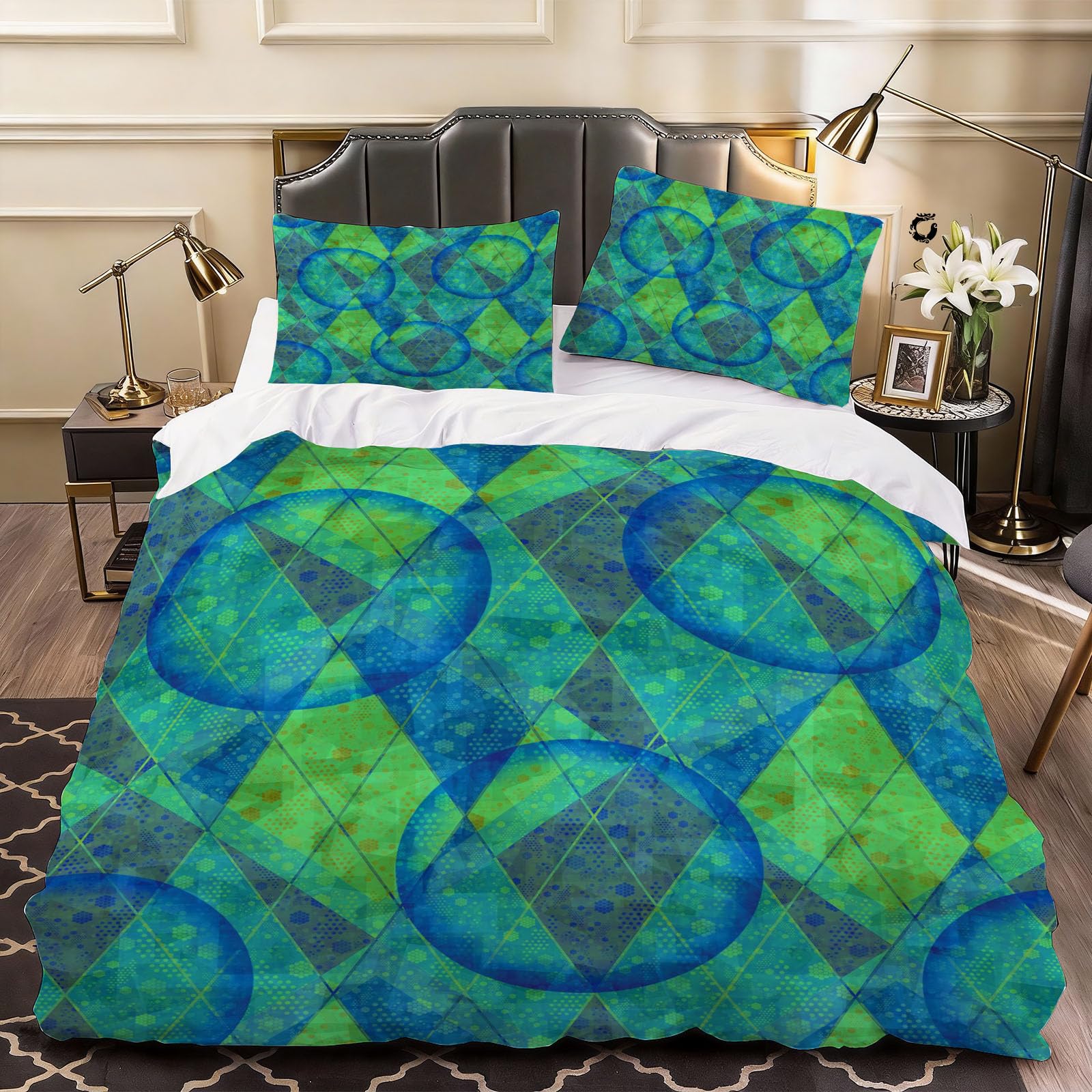 3D Diamond Duvet Cover Cartoon Bedding Double Bed Set, Soft Microfiber Comforter Cover Printed with Zipper Closure Quilt Coverr 200x200 cm and 2 Pillowcases
