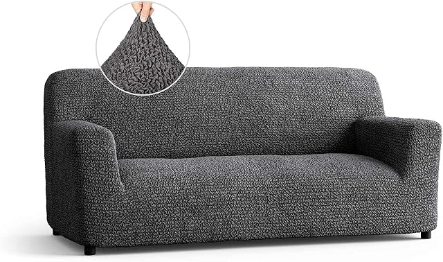 Menotti 3 Seater Couch Cover - Sofa Cover - Sofa Protector - Soft Polyester Fabric Slipcover - 1-Piece Form Fit Stretch Elastic Stylish Furniture Cover - Microfibra Collection - Grey (3 Seater)