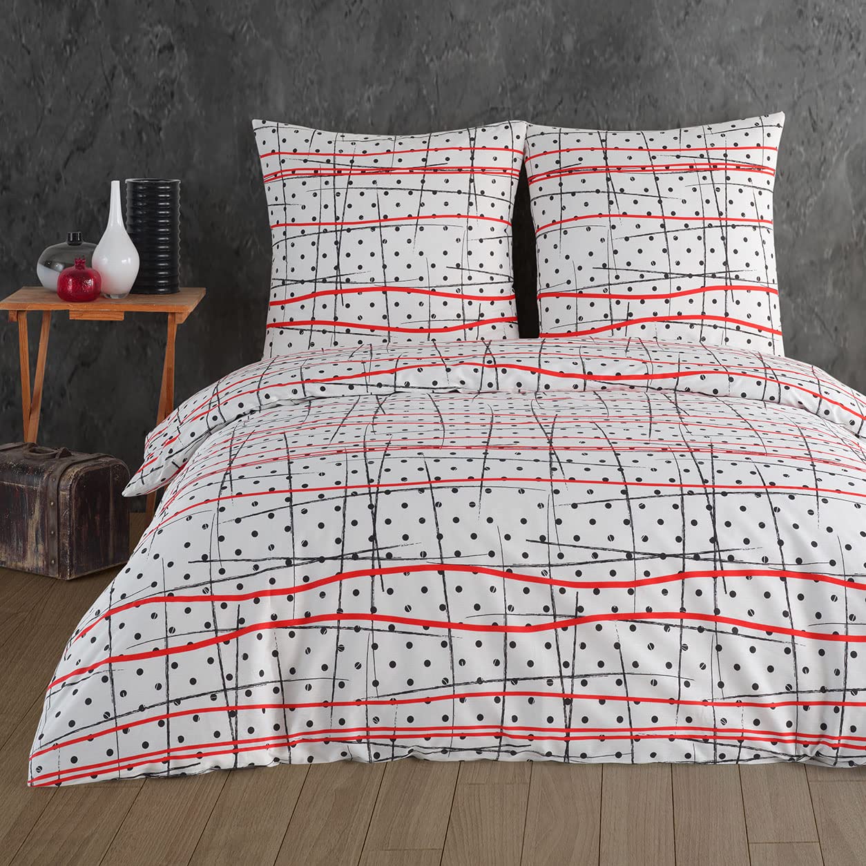 Buymax Bettwäsche 155x220 cm – Bettwäsche Set 2-teilig 155 x 220 cm, Renforcé 100% Baumwolle, Bettbezug mit 1 Kissenbezug 80x80 cm, Oeko-TEX, Reißverschluss, weich und atmungsaktiv