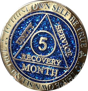 5 Month AA Medallion Reflex Blue Glitter Gold Plated Sobriety Chip