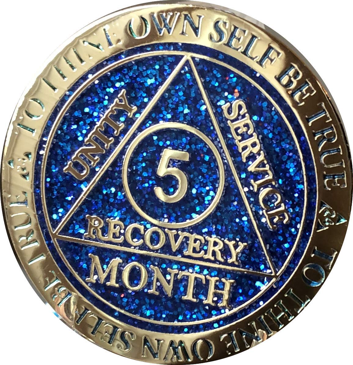 5 Month AA Medallion Reflex Blue Glitter Gold Plated Sobriety Chip