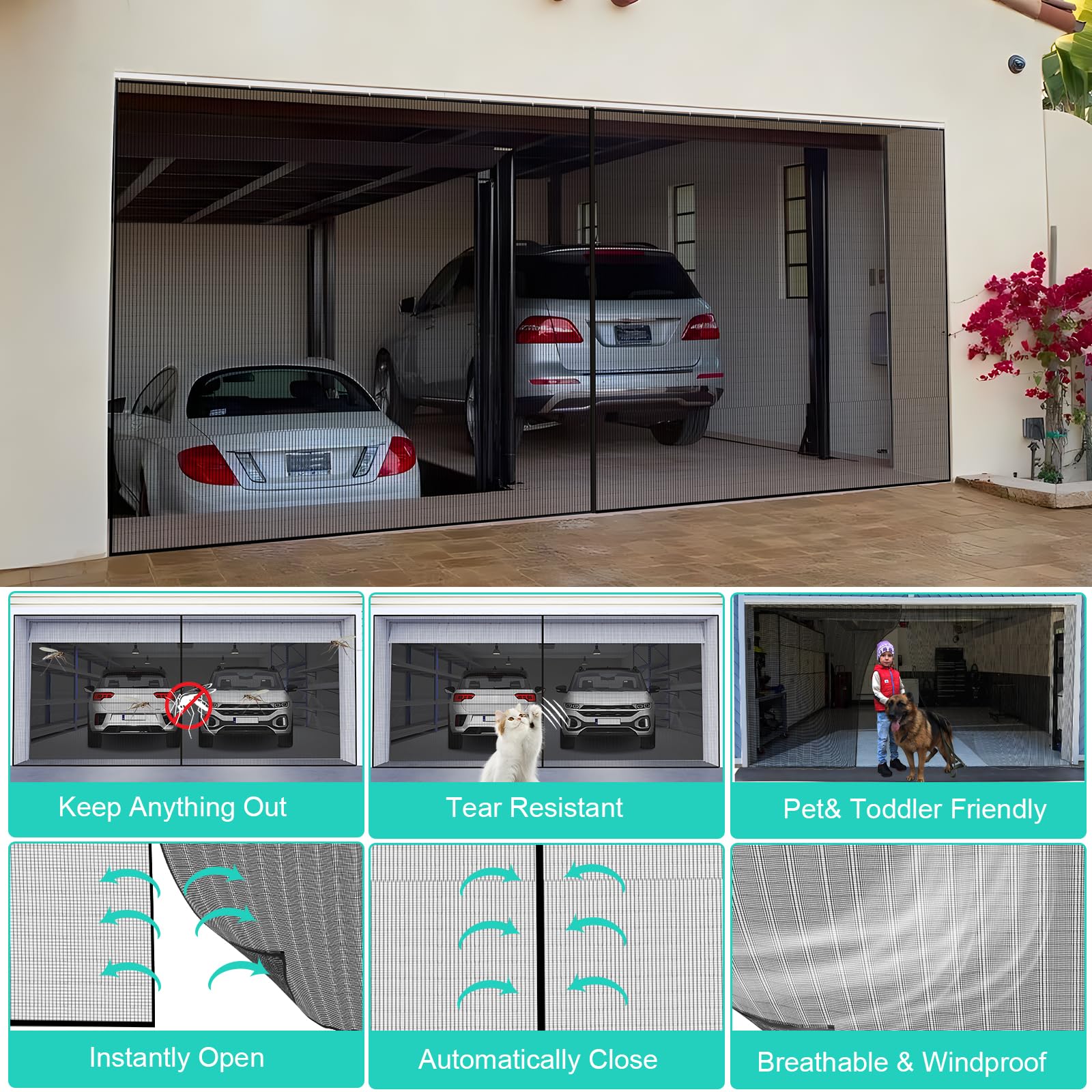 Sliding Garage Door Screen 2 Car With Track Closure, Faroe Islands - View #4