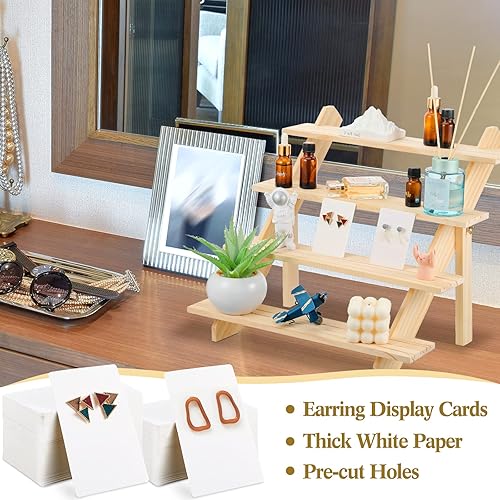 Miniatura 5 de 101 soportes de exhibición de aretes de madera de 4 niveles para vender 100 piezas de tarjetas de exhibición de aretes, soporte de exhibición de