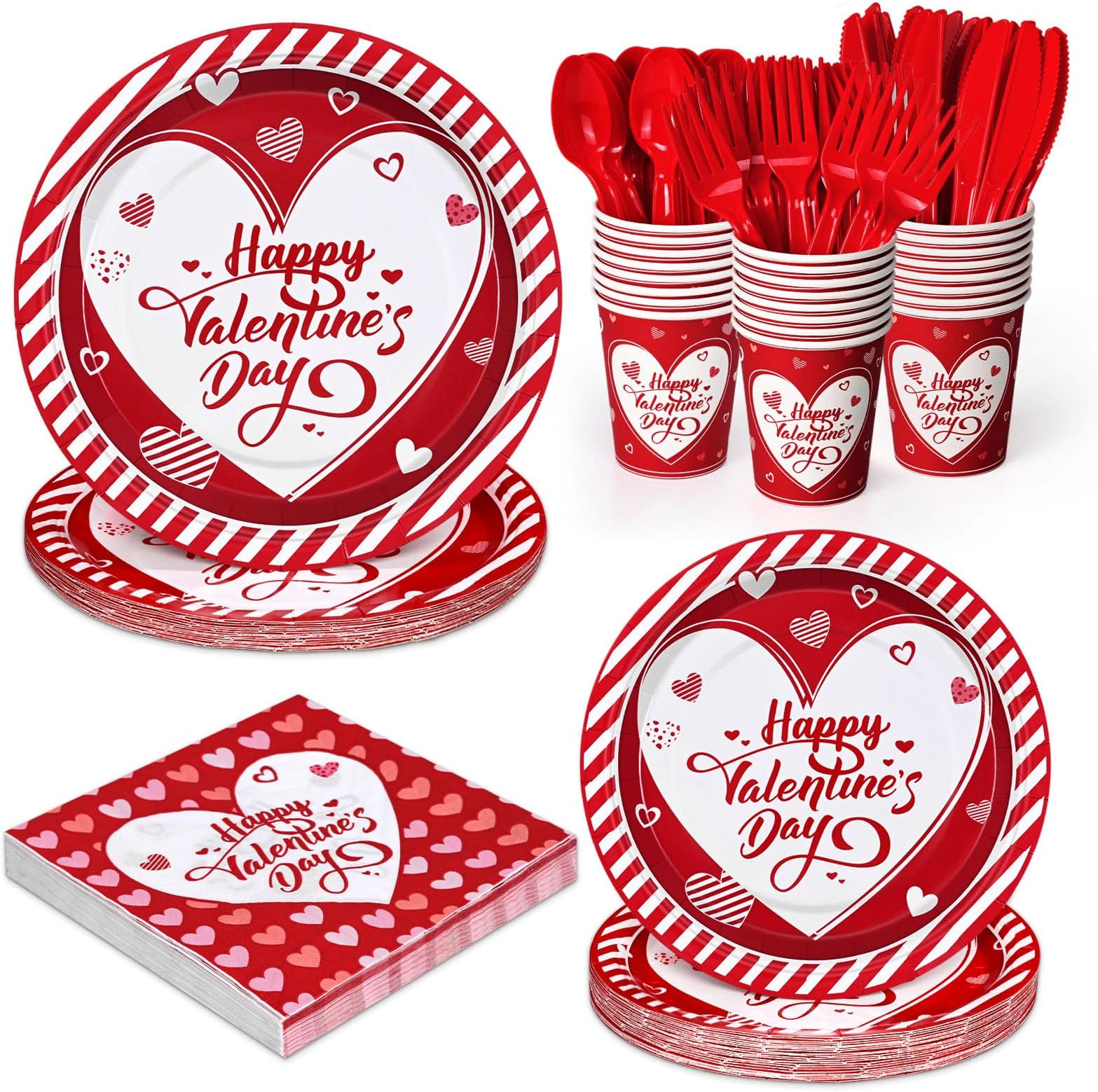 Homlouue 168PCS Valentines Plates and Napkins Party Supplies, Valentines Paper Plates Disposable, Valentines Day Party Decorations, Valentine Party Plates And Cups And Napkins Sets Serve 24 Guests