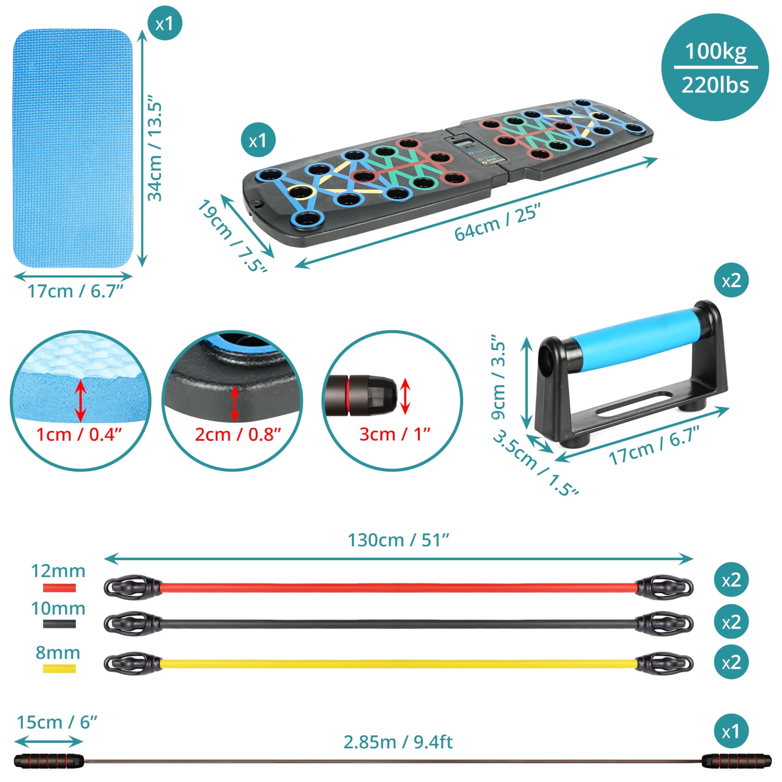 Belle Vous Planche de Musculation Portable pour la Maison - 20-en-1 - Entraînement de tout le Corps - Pompes - Ab Rollers - Élastiques de Musculation Accessoires - Homme et Femme