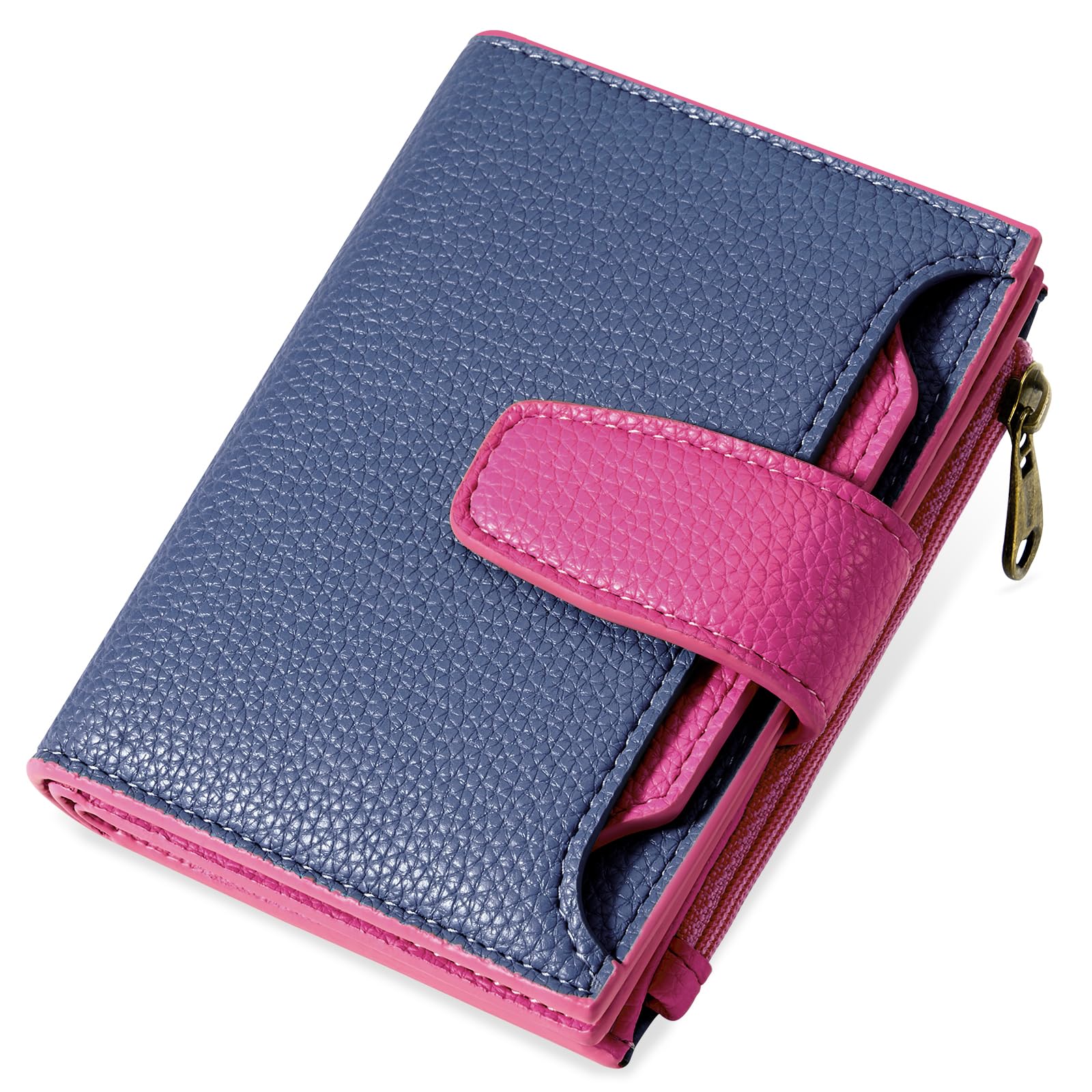 Airkit Small Wallet Women RFID Blocking Soft Leather Bifold Compact Card Holder Wallet for Women with Zipper Coin Pocket 4 ID Window