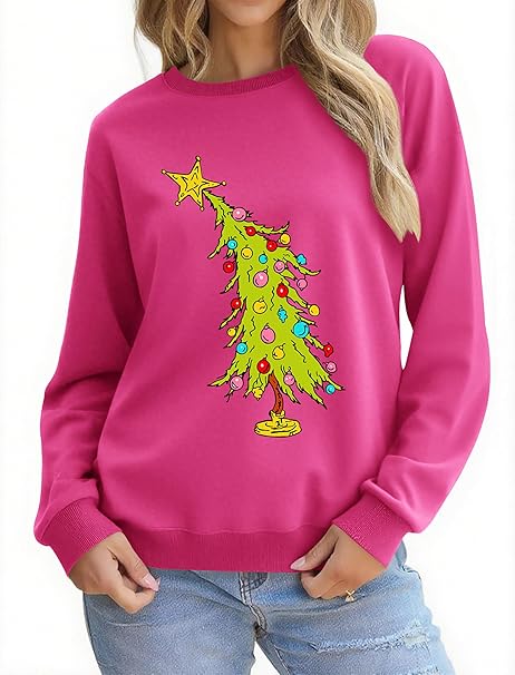 Christmas Sweatshirts for Women Funny Christmas Tree Xmas Cute Graphic Long Sleeve Shirt