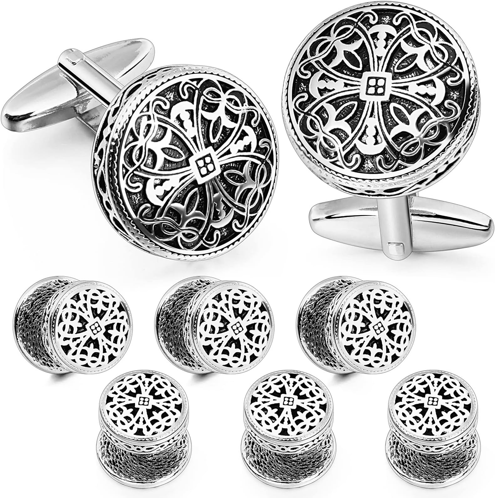 Cufflinks and Studs for Men-Fashion Men Vintage Enamel Carbon Fiber Tuxedo Shirt Cufflinks and Studs Set for Regular Wedding Business Accessories