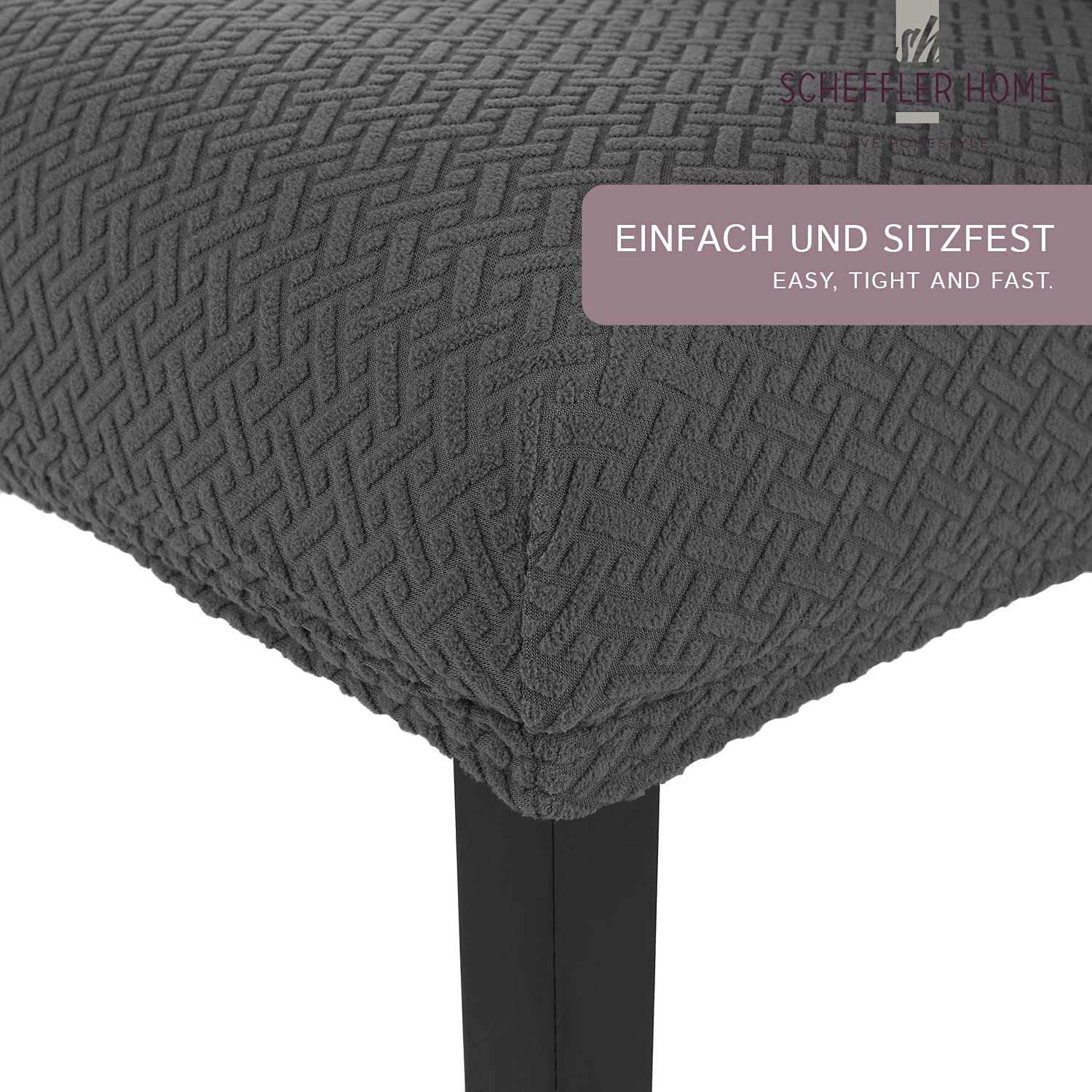 Scheffler Home Stuhlhussen Anthrazit 4er Set Schwingstühle Luna | Feine Microfaser-Stretch-Stuhlbezüge, waschbar und pflegeleicht, Chair Cover für Freischwinger und Esszimmerstühle