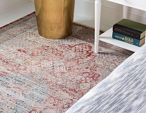Miniatura 4 de Unique Loom Noble Collection - Alfombra de área tradicional, envejecida, vintage, geométrica, con borde, 4 pies 0 pulgadas x 5 pies 7 pulgadas,