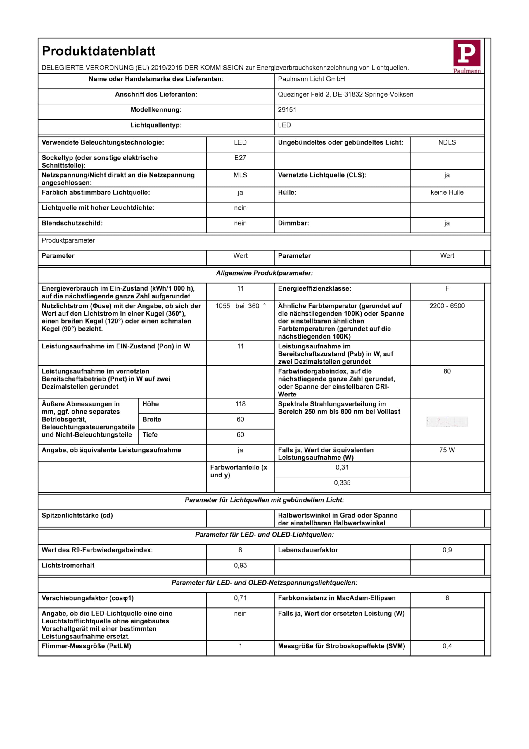 Paulmann 29151 Standard 230V Smart Home Zigbee LED Birne 3x1055lm 3x11W RGBW+ dimmbar Matt Leuchtmittel