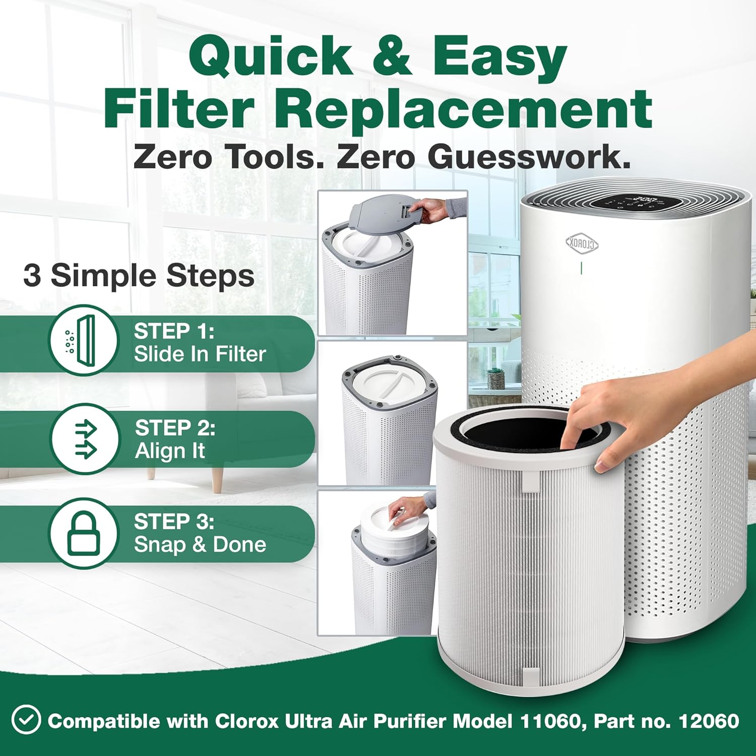 Think Crucial Replacement HEPA filter Compatible with Clorox Ultra Air Purifier Model 11060, XL Rooms up to 2,220 sq ft, Part # 12060, High-Efficiency Advanced Filtration Air Purification (1-Pack) - Image 10