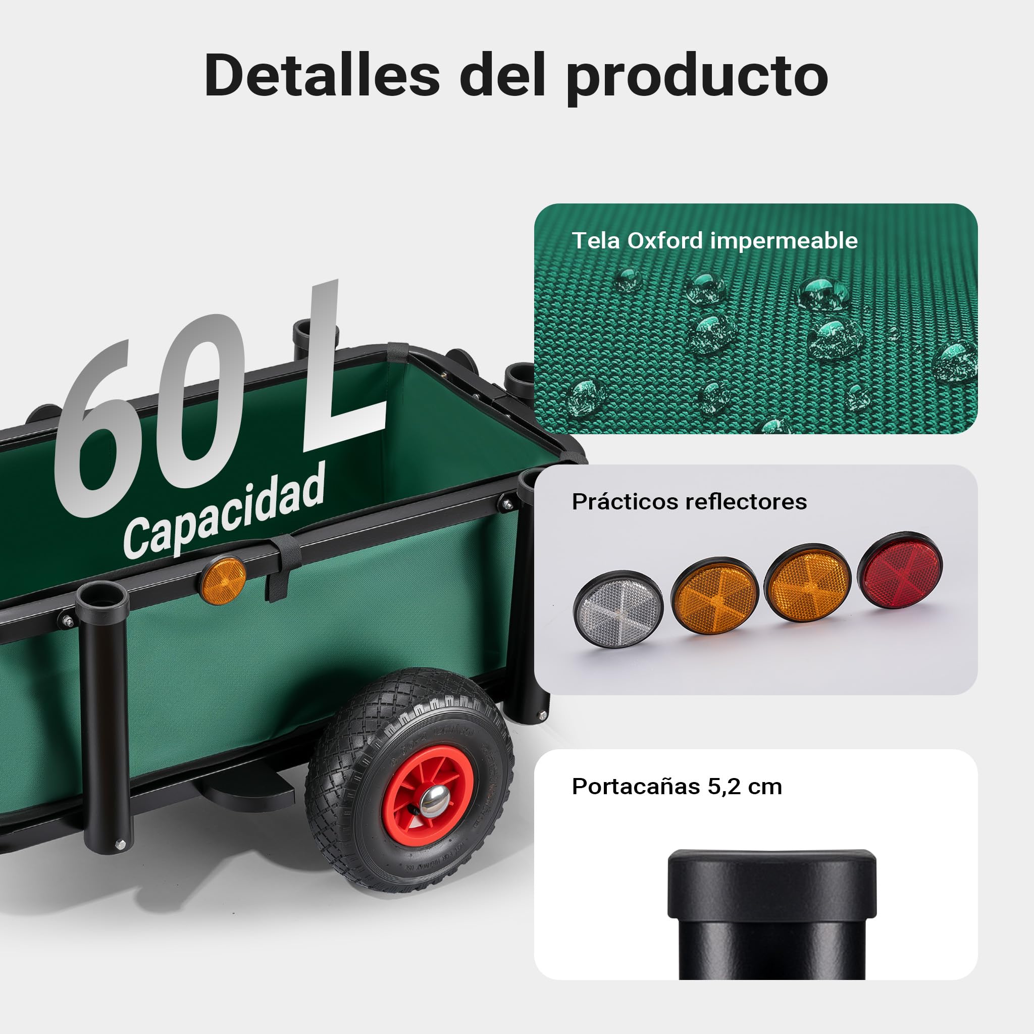 Wiltec Carro de Pesca hasta 50 kg Carretilla de Transporte para Pesca y excursiones Carrito con Bolsa Ruedas neumáticas Desmontables Transporte Camping